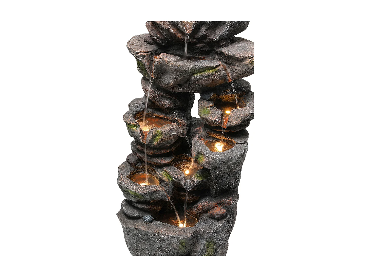 Tuinfontein voor tuin en terras - 40 x 36 x 90 cm - met LED's + waterpomp - Kunsthars - grijs