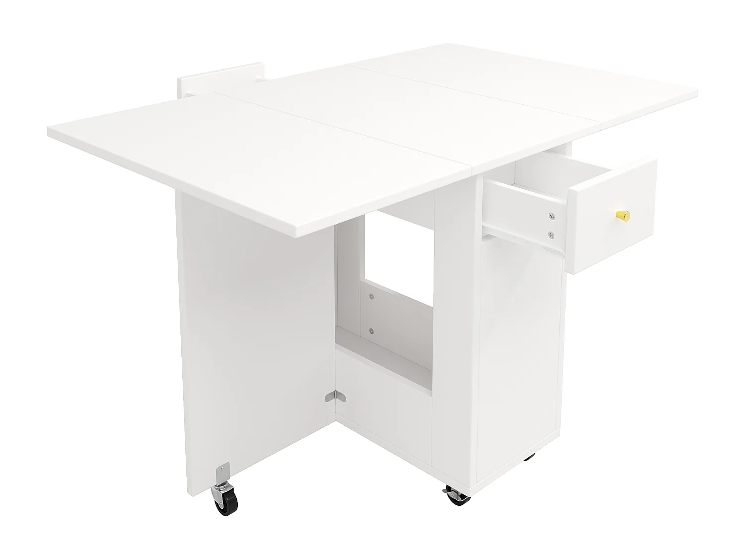 Zestaw mebli kuchennych - Zawiera 1 składany stół jadalniany + 1 kuchenny kredens - z kółkami ułatwiającymi przemieszczanie - biały