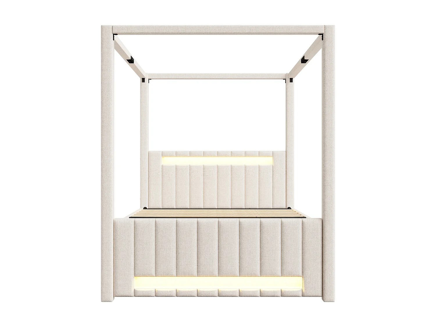 Pikowane łóżko podwójne 140x200cm - z baldachimem - Z opuszczaną ramą łóżka i 3 szufladami - Oświetlenie LED - Beżowy​ (materac nie jest wliczony w cenę)