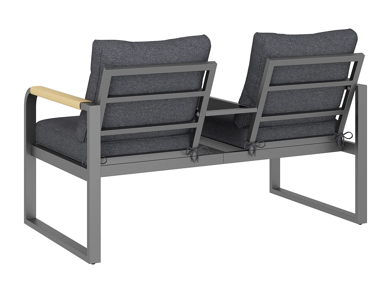 2-Sitzer-Gartensofa – 137 x 75 x 78,5 cm – mit Kissen, Armlehnen und Glasplatte – Metall – grau