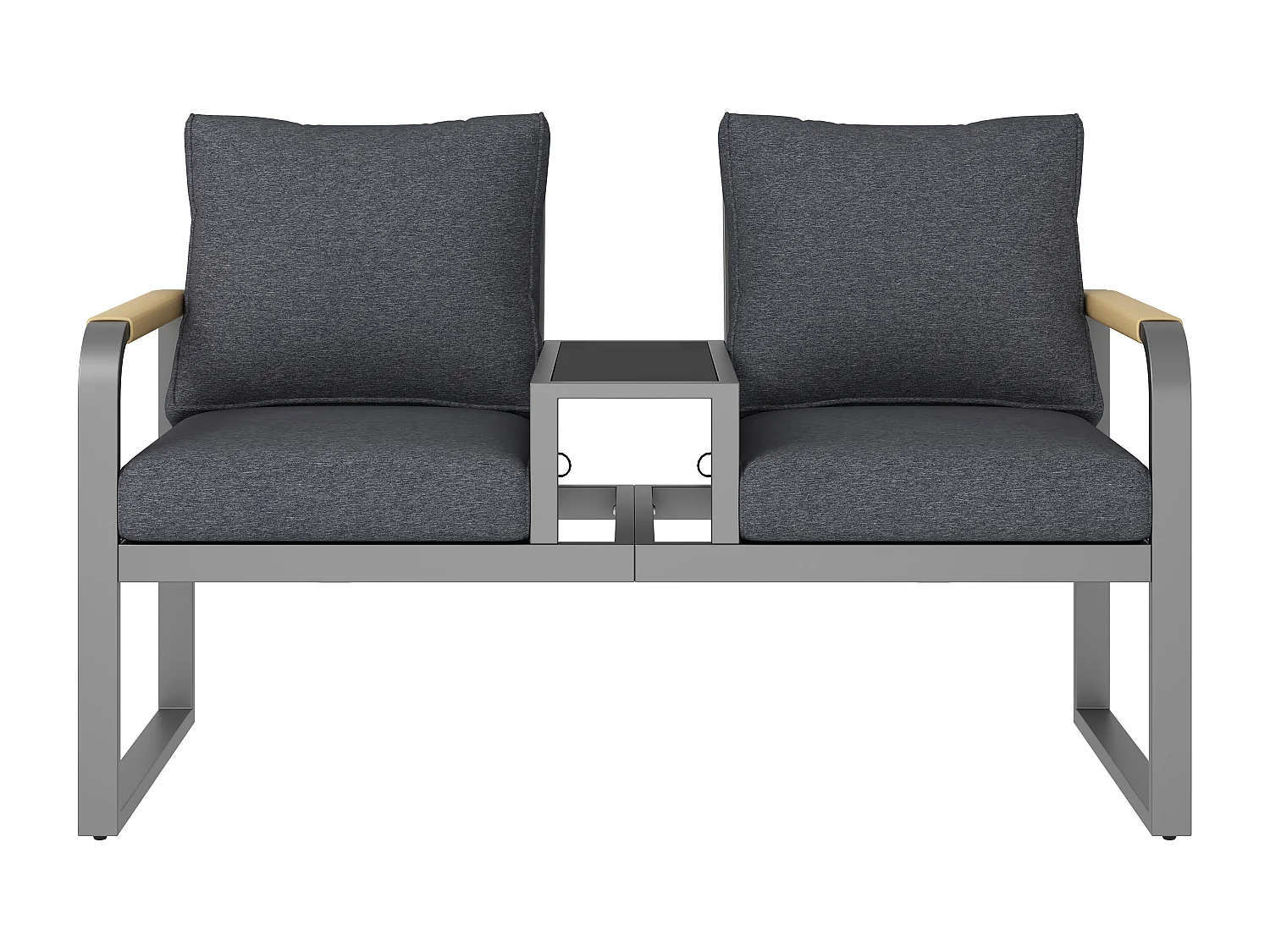 2-Sitzer-Gartensofa – 137 x 75 x 78,5 cm – mit Kissen, Armlehnen und Glasplatte – Metall – grau