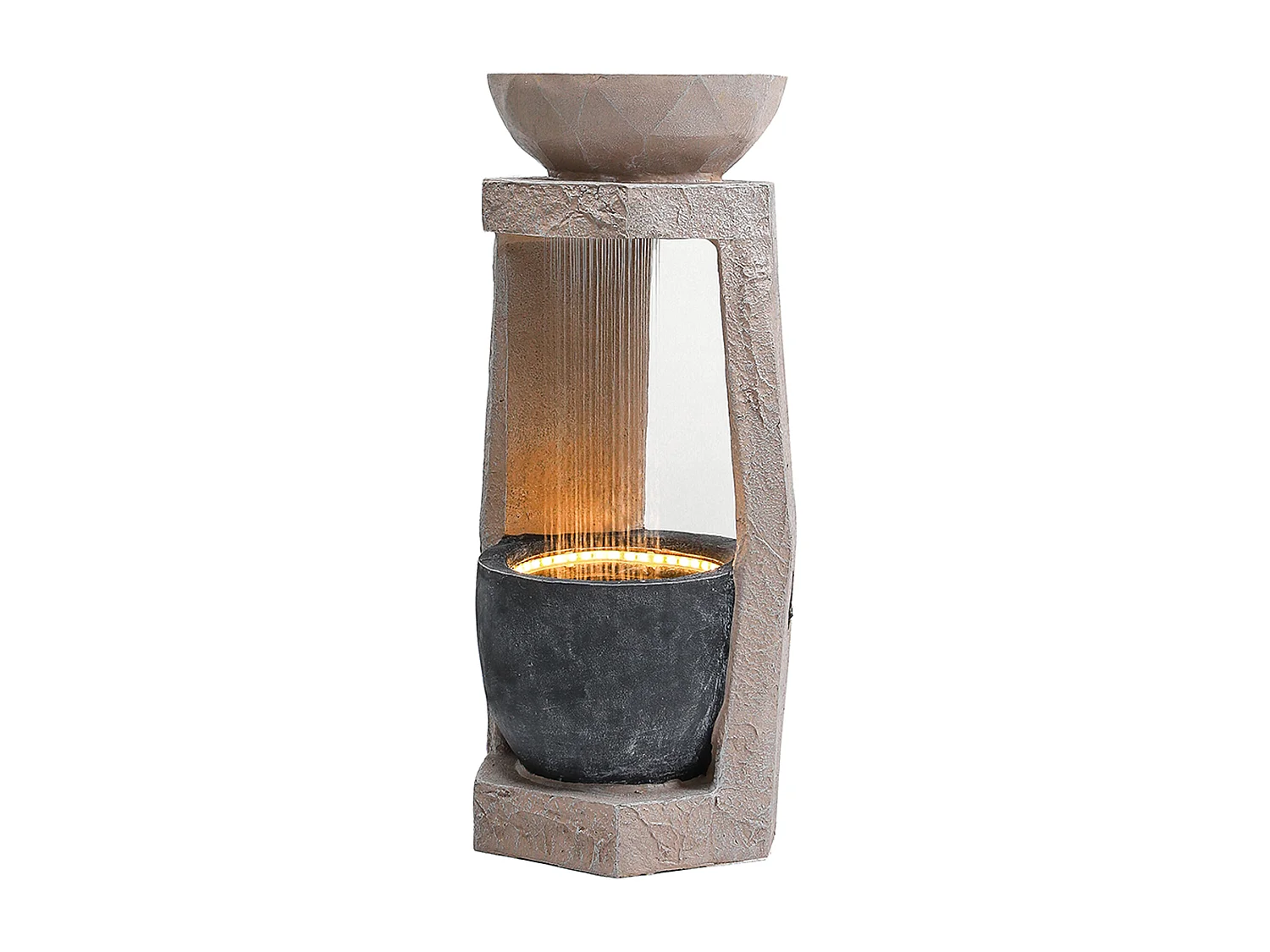 Tuinfontein voor tuin en terras - 36,5 x 36 x 81,5 cm - met LED's + waterpomp - Kunsthars - beige