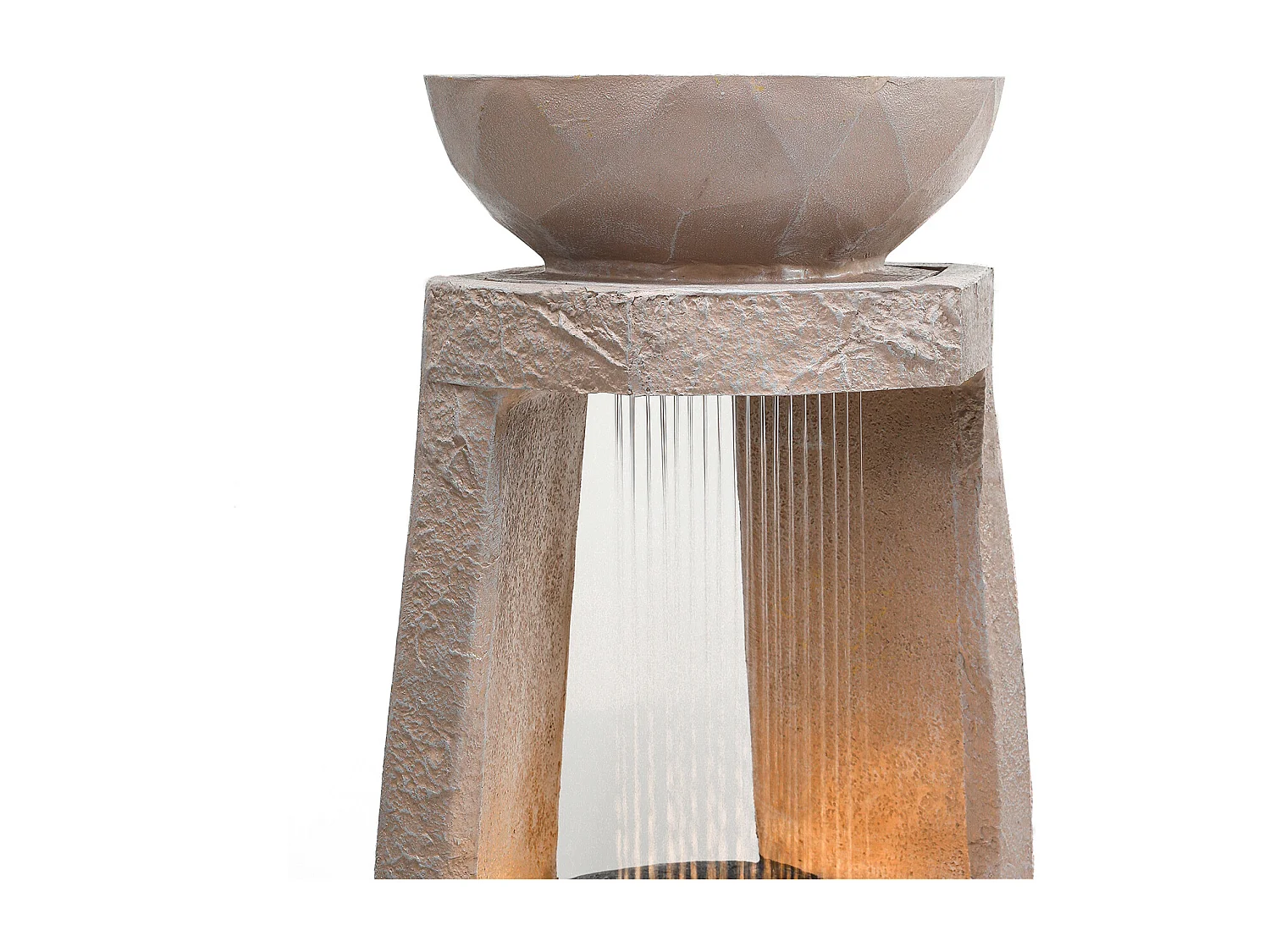 Tuinfontein voor tuin en terras - 36,5 x 36 x 81,5 cm - met LED's + waterpomp - Kunsthars - beige