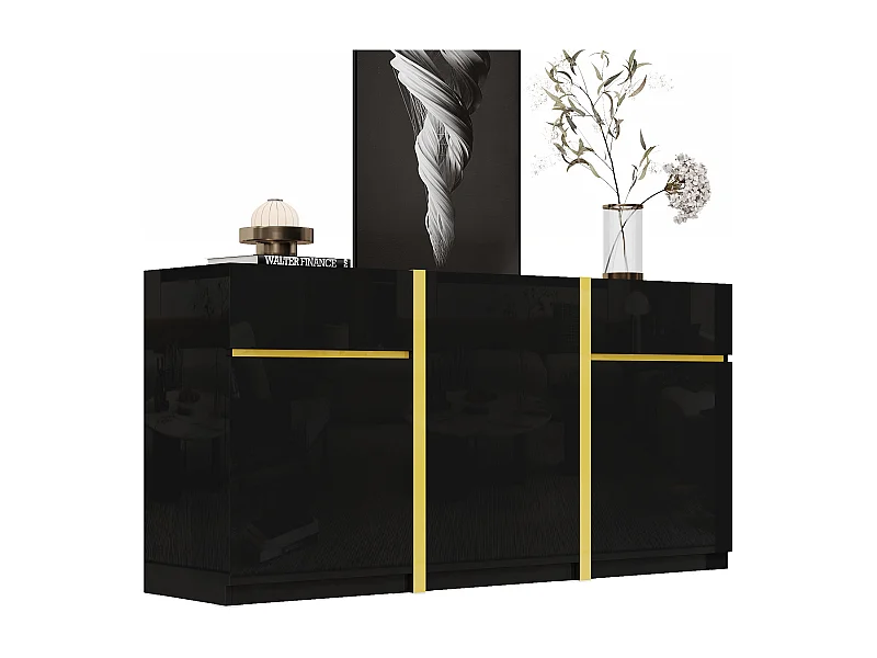Nowoczesna, lakierowana na wysoki połysk komoda - 160 x 40 x 78 cm - z 3 drzwiami + 2 szufladami - MDF - czarna