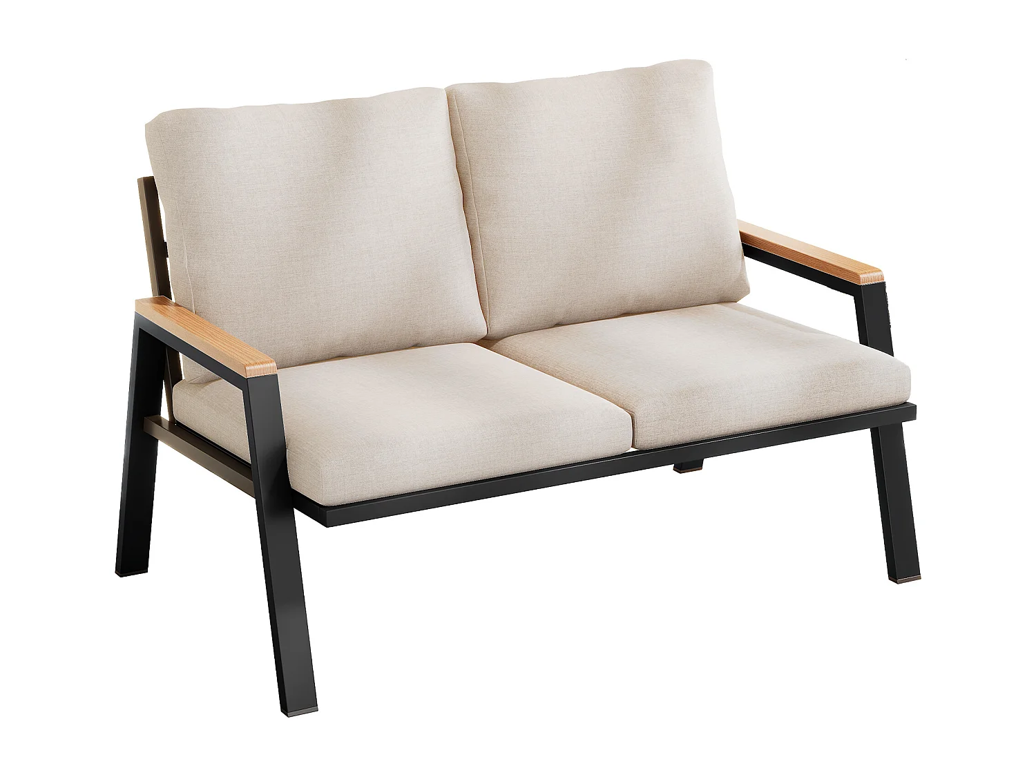 2-Sitzer-Gartensofa – 121 x 76 x 84 cm – mit Kissen und Armlehnen – verzinkter Stahl – beigegrau