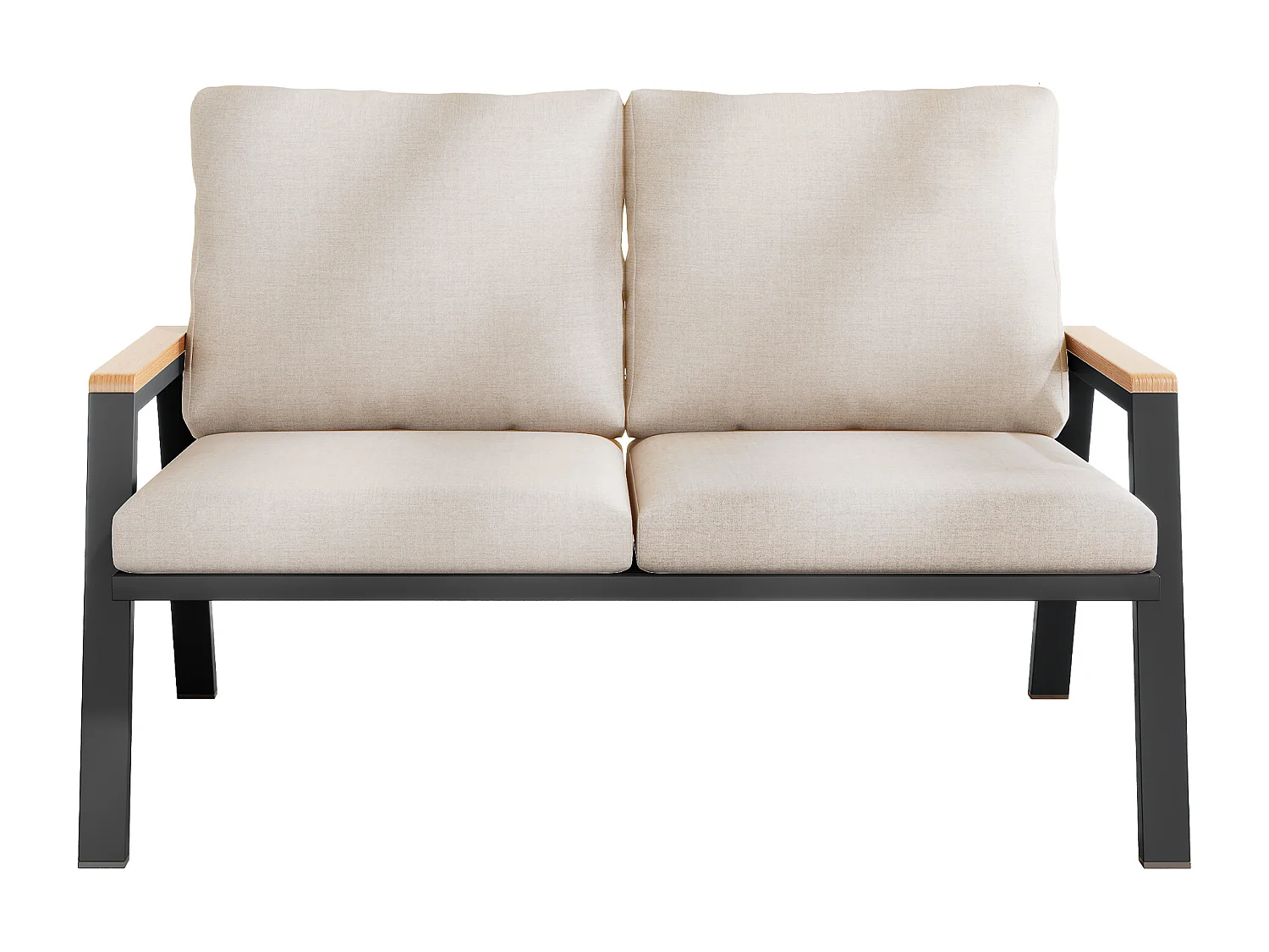 2-Sitzer-Gartensofa – 121 x 76 x 84 cm – mit Kissen und Armlehnen – verzinkter Stahl – beigegrau