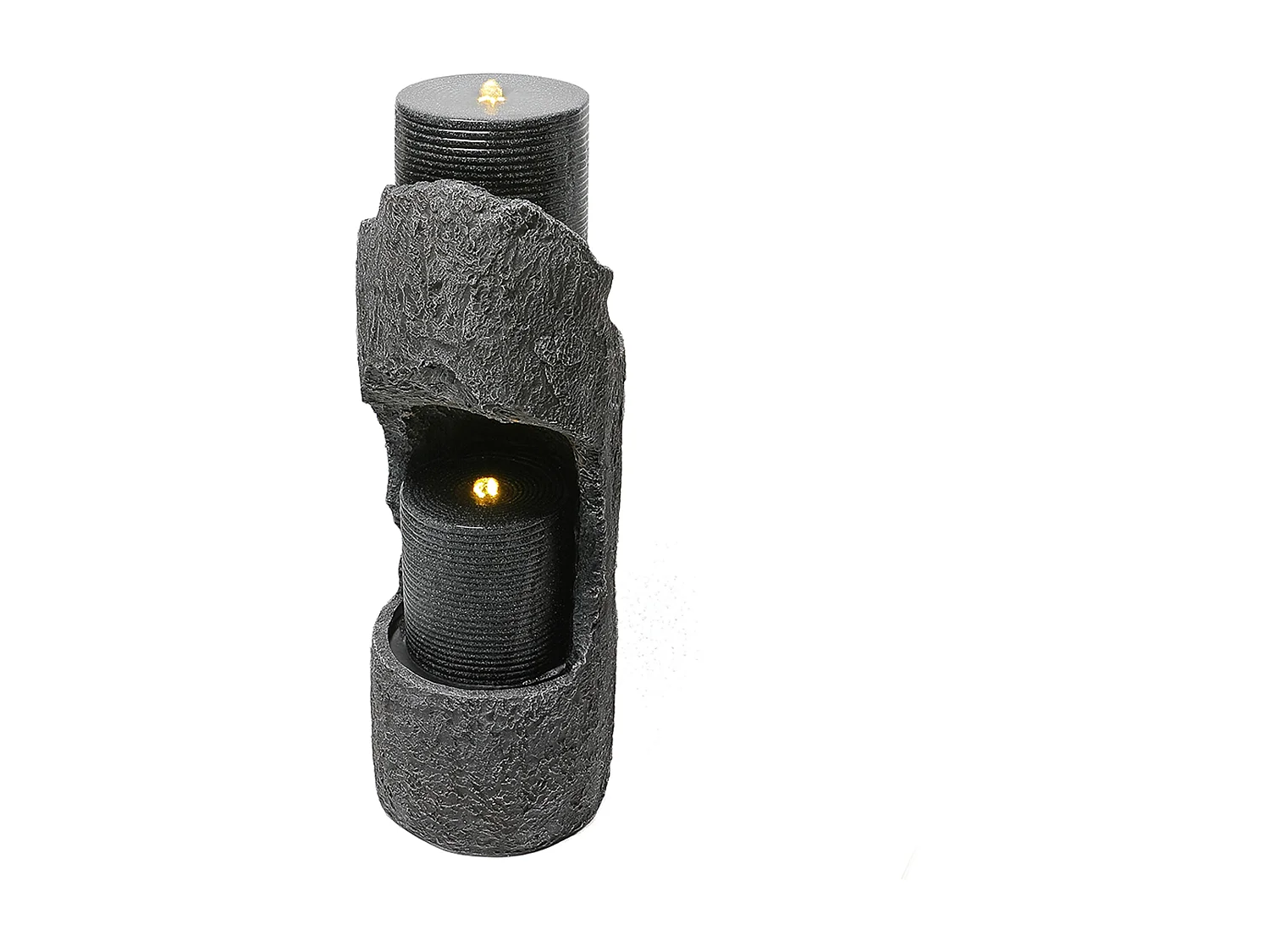 Tuinfontein voor tuin en terras - 34,5 x 34,5 x 100,5 cm - met LED's + waterpomp - Kunsthars - grijs