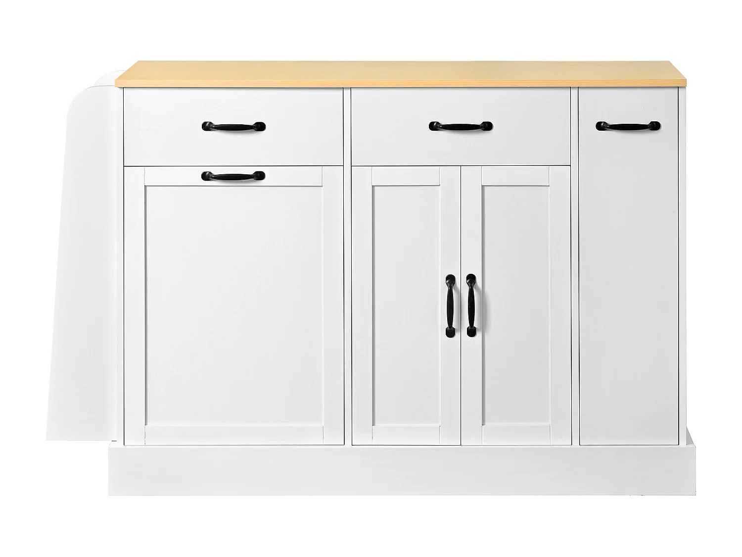 Nowoczesna komoda kuchenna - 133,5 x 40 x 86 cm - z zewnętrzną półką na przyprawy + drzwi + szuflady - MDF - biała