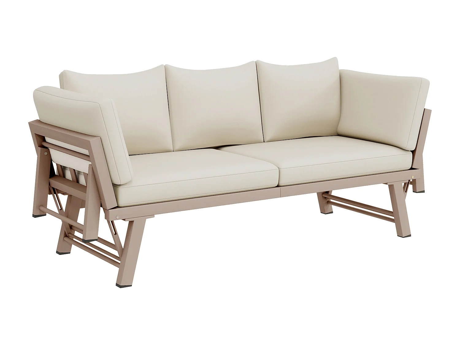 Sofa ogrodowa 3-osobowa rozkładana - 213 x 60,5 x 66 cm - z poduszkami i składanymi podłokietnikami - metalowa - beżowa