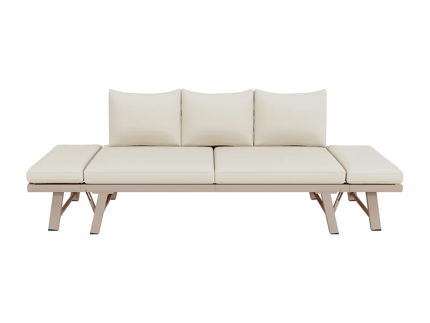 Sofa ogrodowa 3-osobowa rozkładana - 213 x 60,5 x 66 cm - z poduszkami i składanymi podłokietnikami - metalowa - beżowa