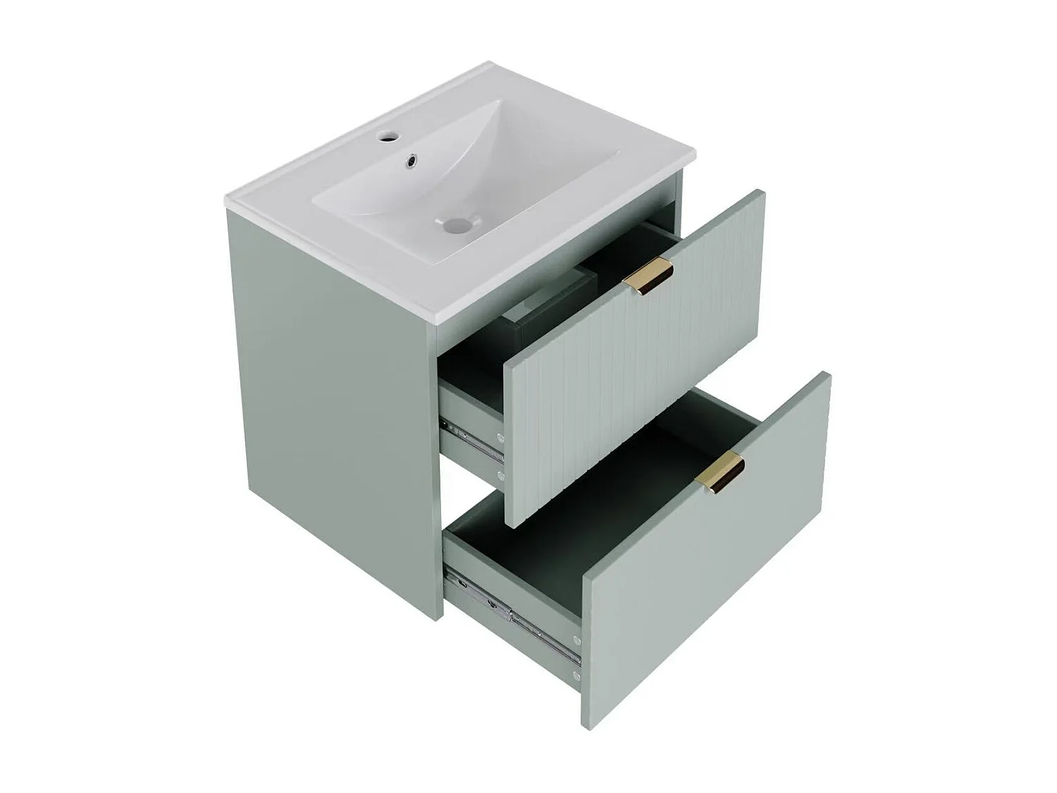 Meuble de salle de bain suspendu 61x46x57 cm - Vasque intégrée - 2 tiroirs - MDF entièrement peint - Vert menthe