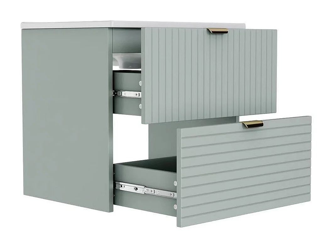 Meuble de salle de bain suspendu 61x46x57 cm - Vasque intégrée - 2 tiroirs - MDF entièrement peint - Vert menthe