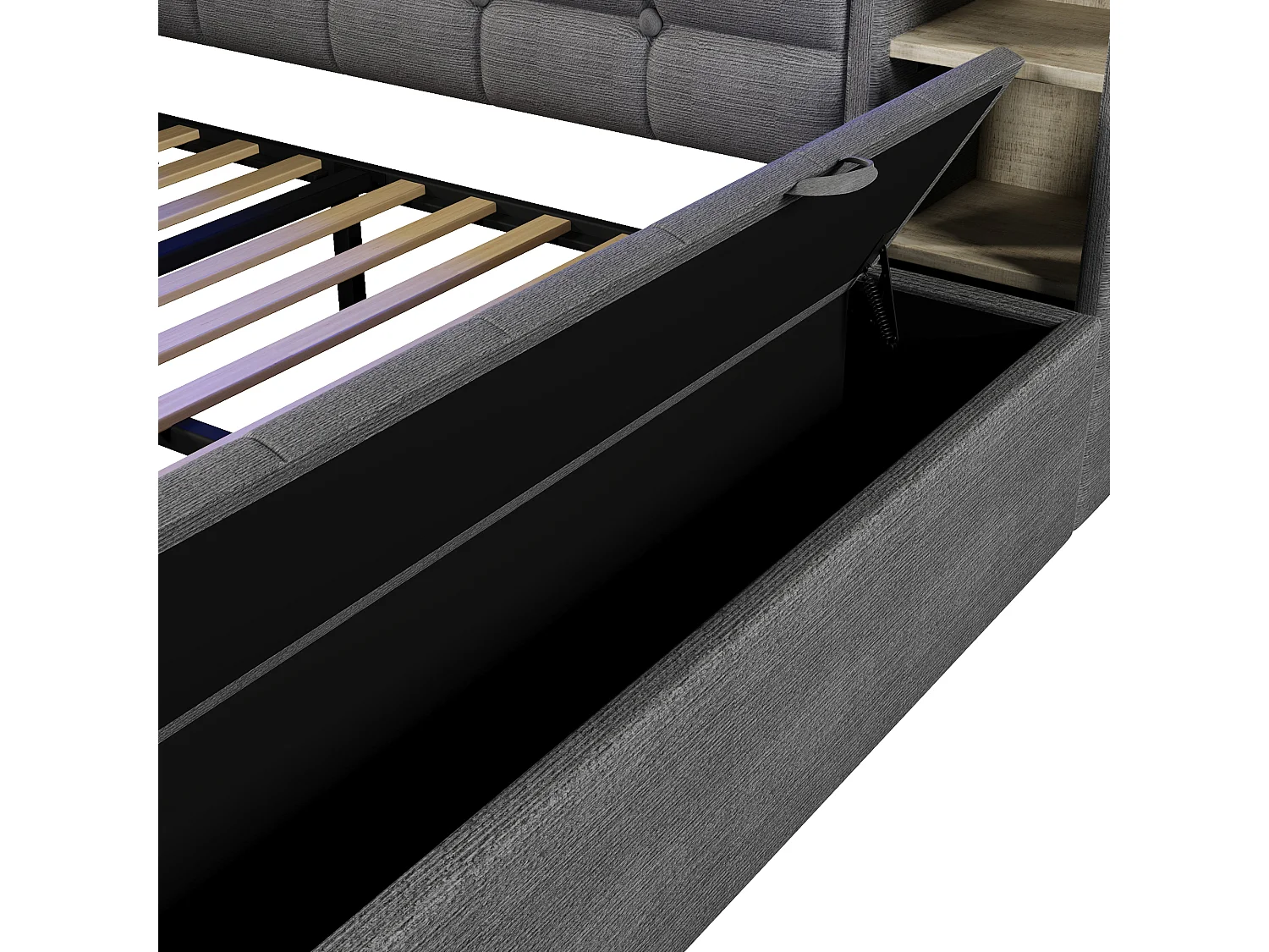 Divano letto 140x190 cm - con 2 cassetti - interfaccia USB + Type-C - con scomparti di riporre - con luce LED - Grigio scuro​ (materasso non incluso)