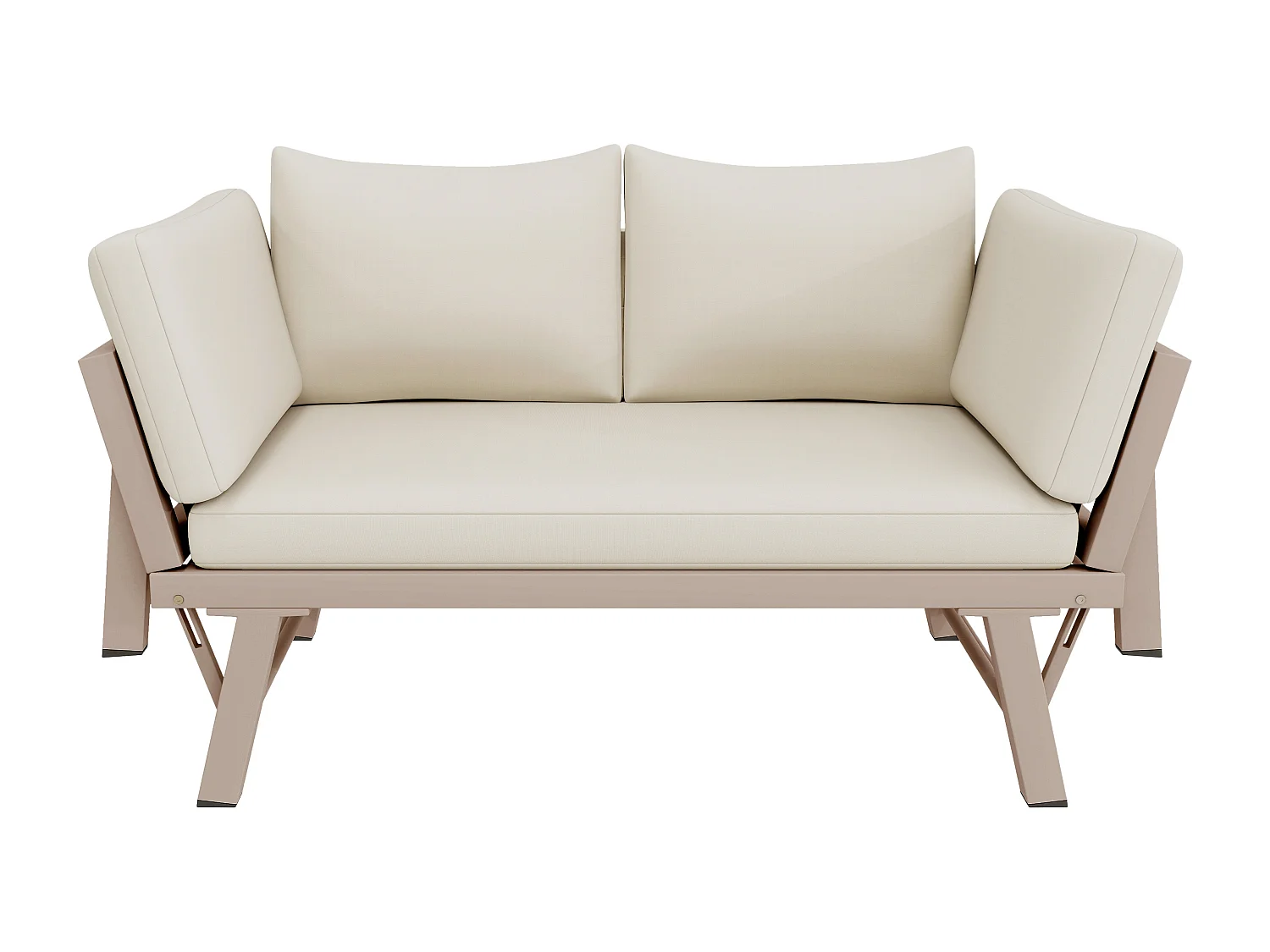 Sofa ogrodowa rozkładana 2-osobowa - 167 x 60,5 x 66 cm - z poduszkami i składanymi podłokietnikami - metalowa - beżowa