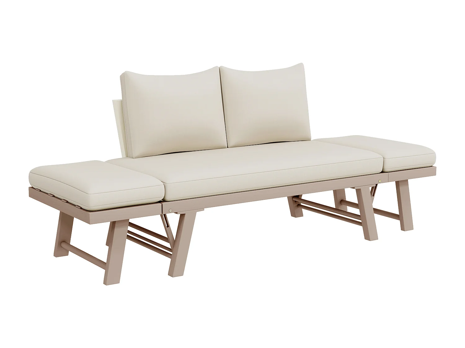 Sofa ogrodowa rozkładana 2-osobowa - 167 x 60,5 x 66 cm - z poduszkami i składanymi podłokietnikami - metalowa - beżowa