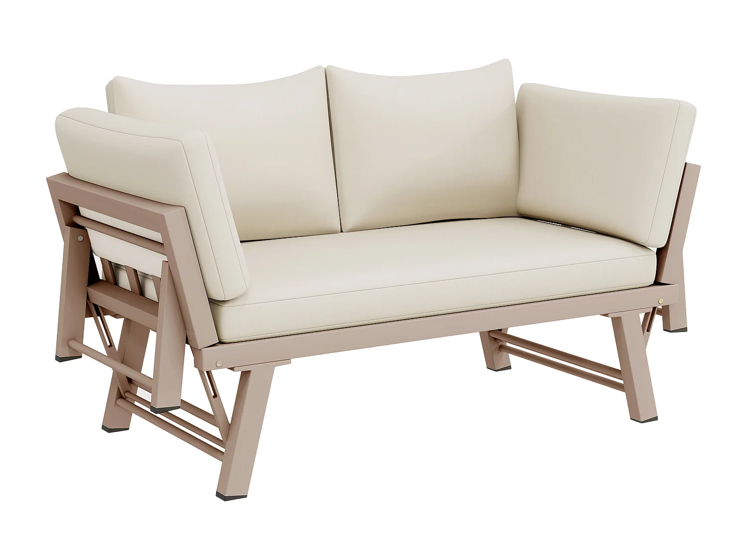 Sofa ogrodowa rozkładana 2-osobowa - 167 x 60,5 x 66 cm - z poduszkami i składanymi podłokietnikami - metalowa - beżowa