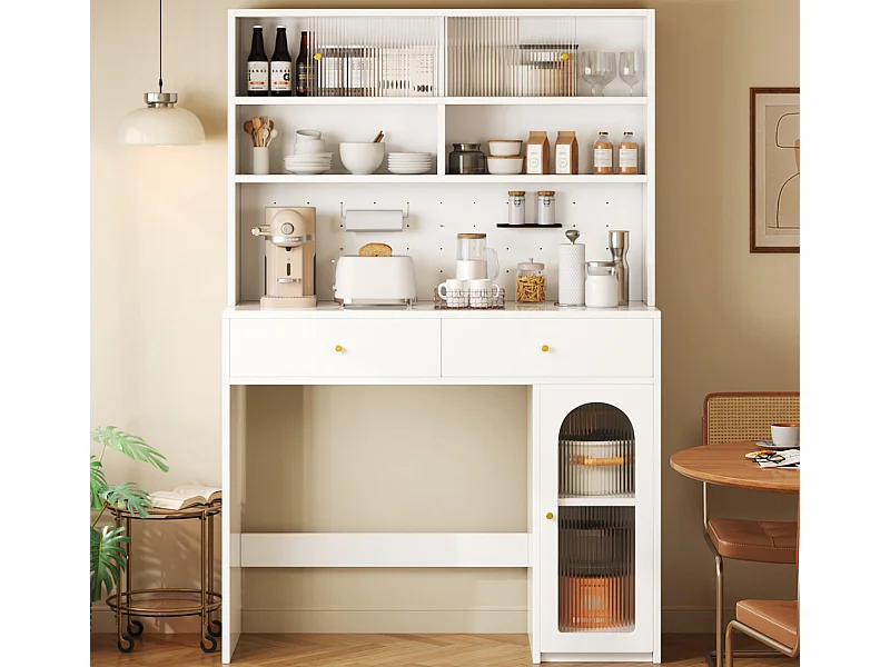 Meble kuchenne - zawiera blat roboczy - z 2 szufladami - regulowane półki i otwarte miejsce do przechowywania - biały