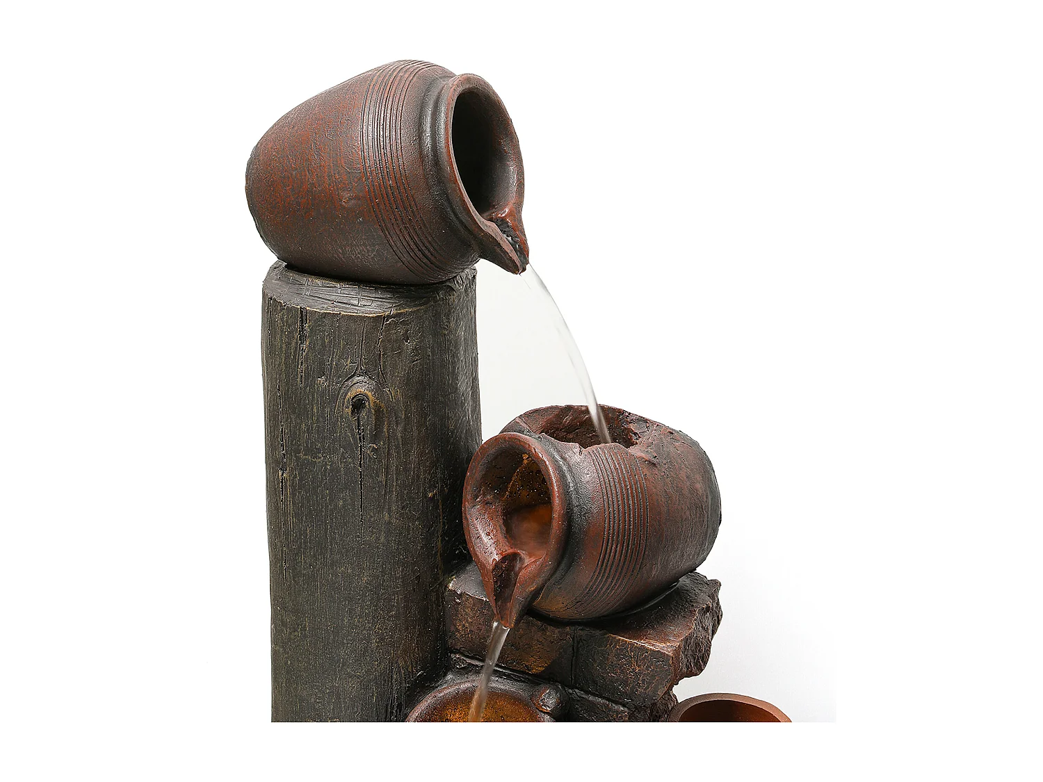 Tuinfontein voor tuin en terras - 42 x 38 x 99 cm - met LED's + waterpomp - Kunsthars - bruin