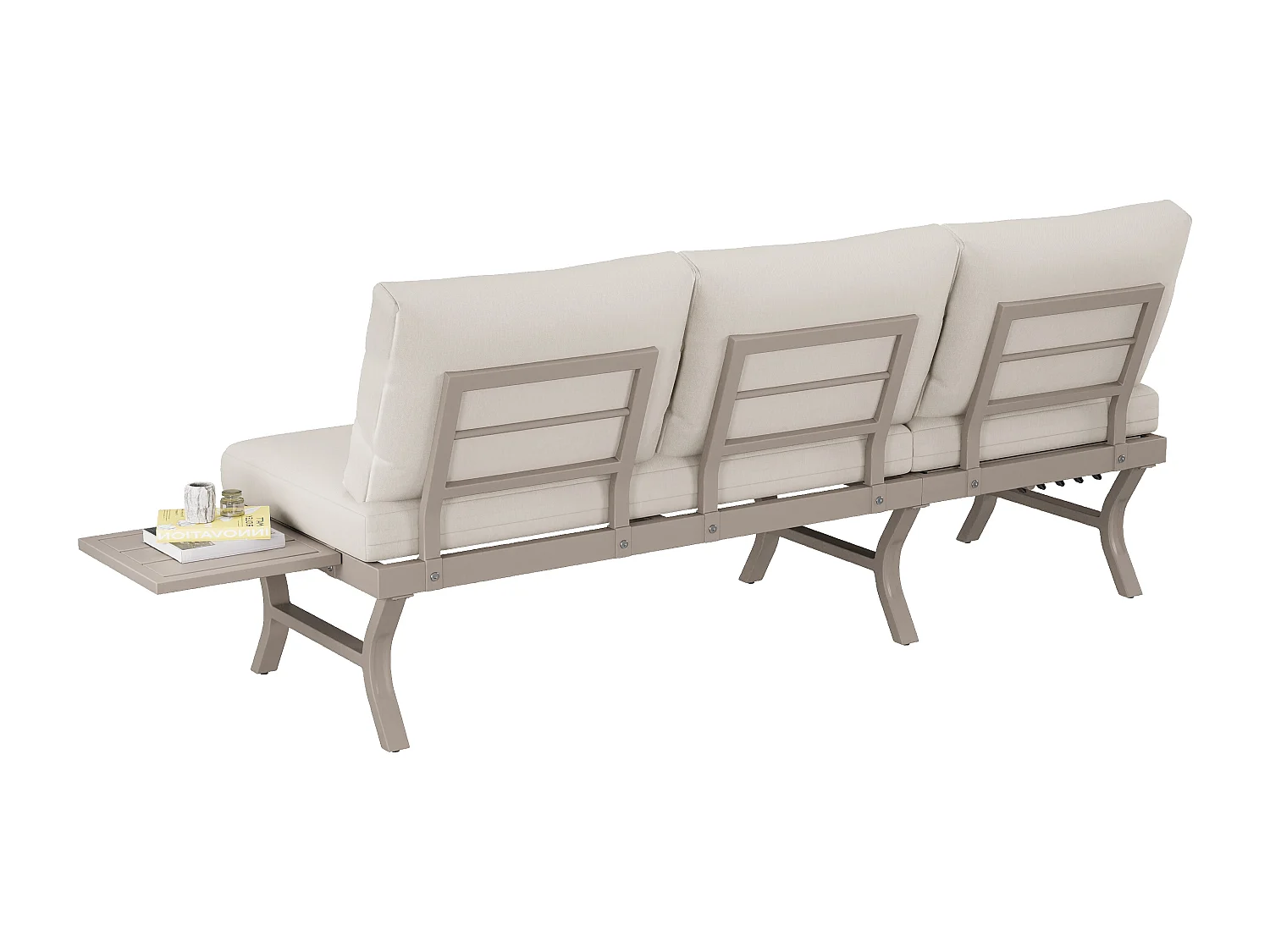 Sofa ogrodowa 3-osobowa rozkładana (5 pozycji) - 168 x 66 x 66 cm - z poduszkami + stolik - metalowa - beżowa