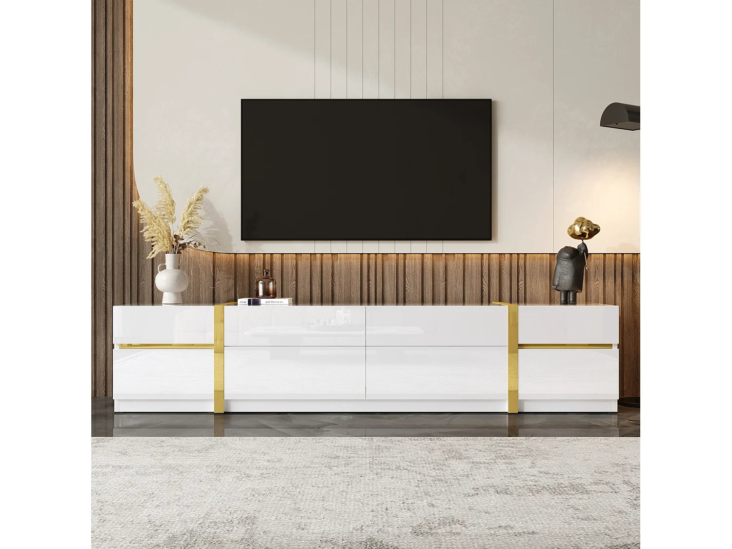 Hochglanz-TV-Ständer – 180 x 40 x 38 cm – mit Schubladen und Türen – modernes Design – MDF – weiß
