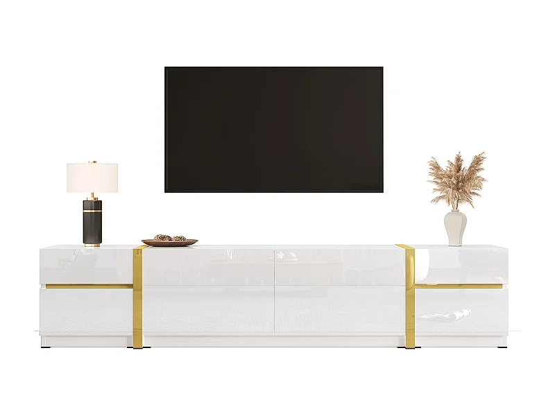 Hochglanz-TV-Ständer – 180 x 40 x 38 cm – mit Schubladen und Türen – modernes Design – MDF – weiß