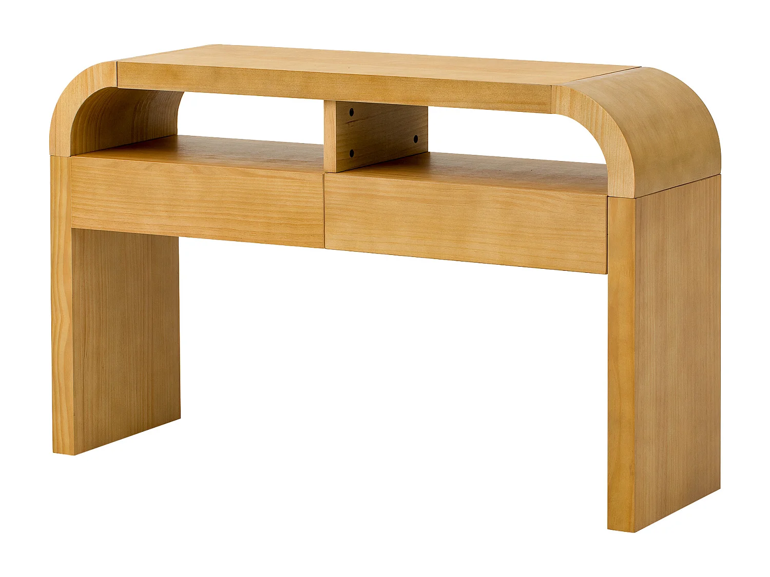 Moderner Konsolentisch für den Eingangsbereich – 120 x 35,5 x 76,5 cm – mit 2 Schubladen + Ablage – MDF – natur