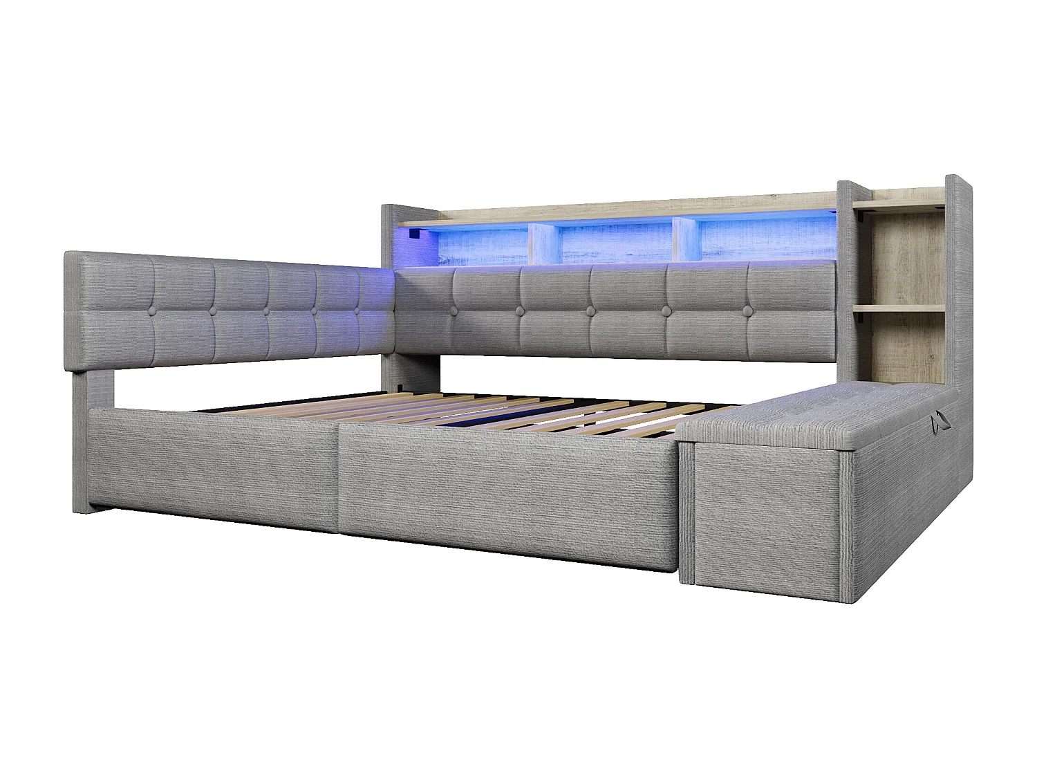 Divano letto 140x190 cm - con 2 cassetti - interfaccia USB + Type-C - con scomparti di riporre - con luce LED - grigio​ (materasso non incluso)