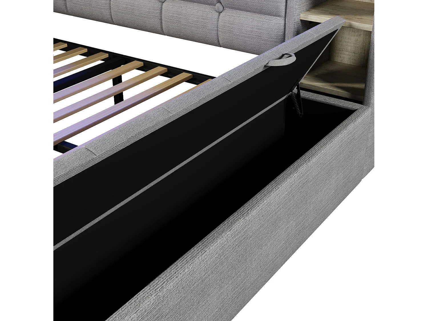 Divano letto 140x190 cm - con 2 cassetti - interfaccia USB + Type-C - con scomparti di riporre - con luce LED - grigio​ (materasso non incluso)