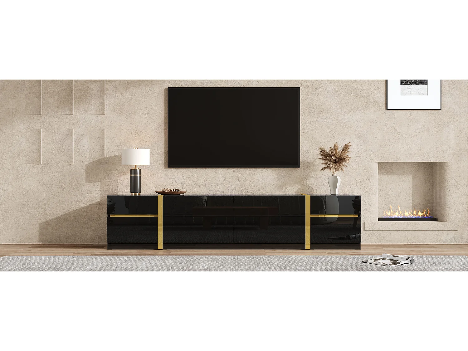 Hochglanz-TV-Ständer – 180 x 40 x 38 cm – mit Schubladen und Türen – modernes Design – MDF – schwarz