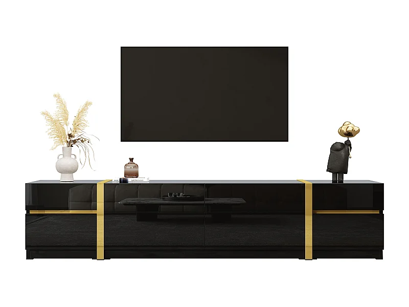 Hochglanz-TV-Ständer – 180 x 40 x 38 cm – mit Schubladen und Türen – modernes Design – MDF – schwarz
