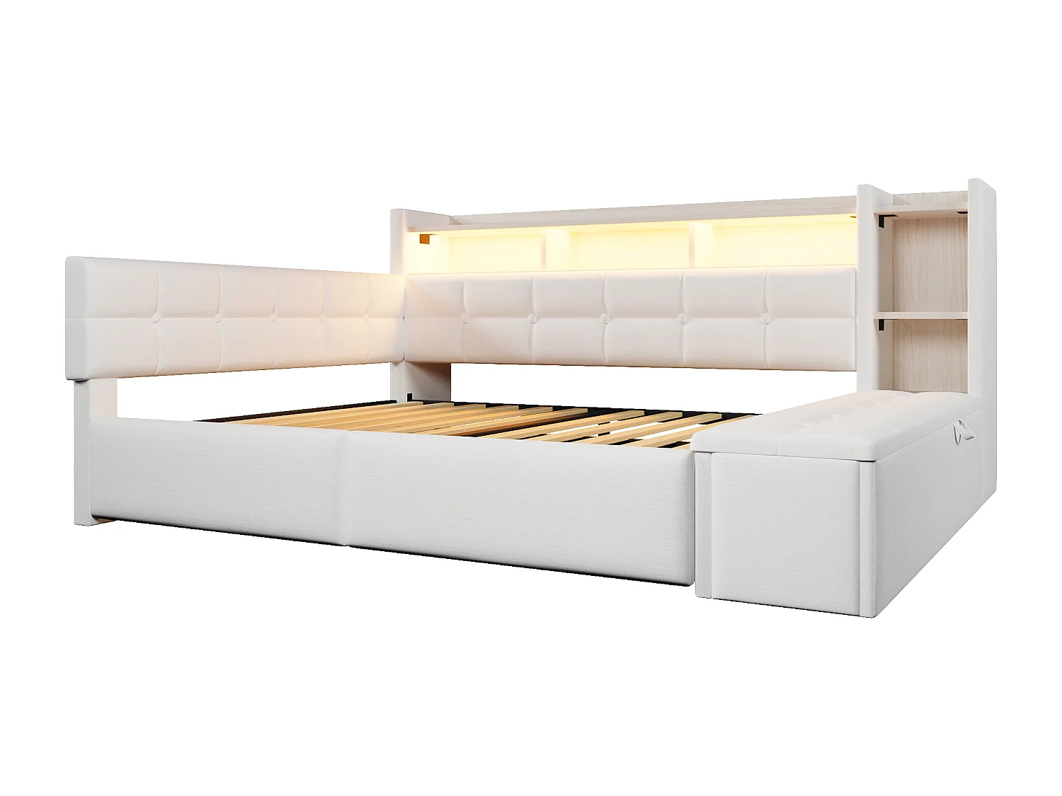 Schlafsofa 140x190 cm - mit 2 Schubladen - USB + Type-C-Schnittstelle - mit Staufächern - mit LED-Licht - weiß​ (Matratze nicht inbegriffen)