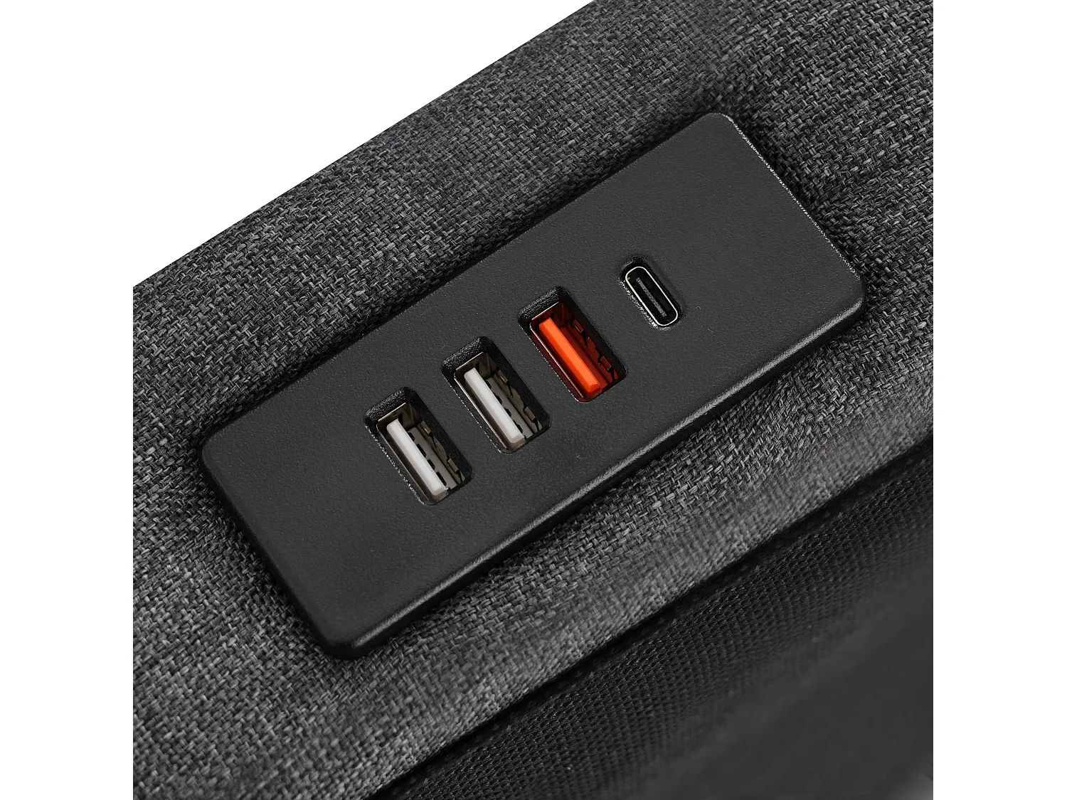 Letto con contenitore imbottito 140x190 cm - con LED - con porte USB e Type-C - Tessuto di lino - Testata con spazio di archiviazione - Grigio