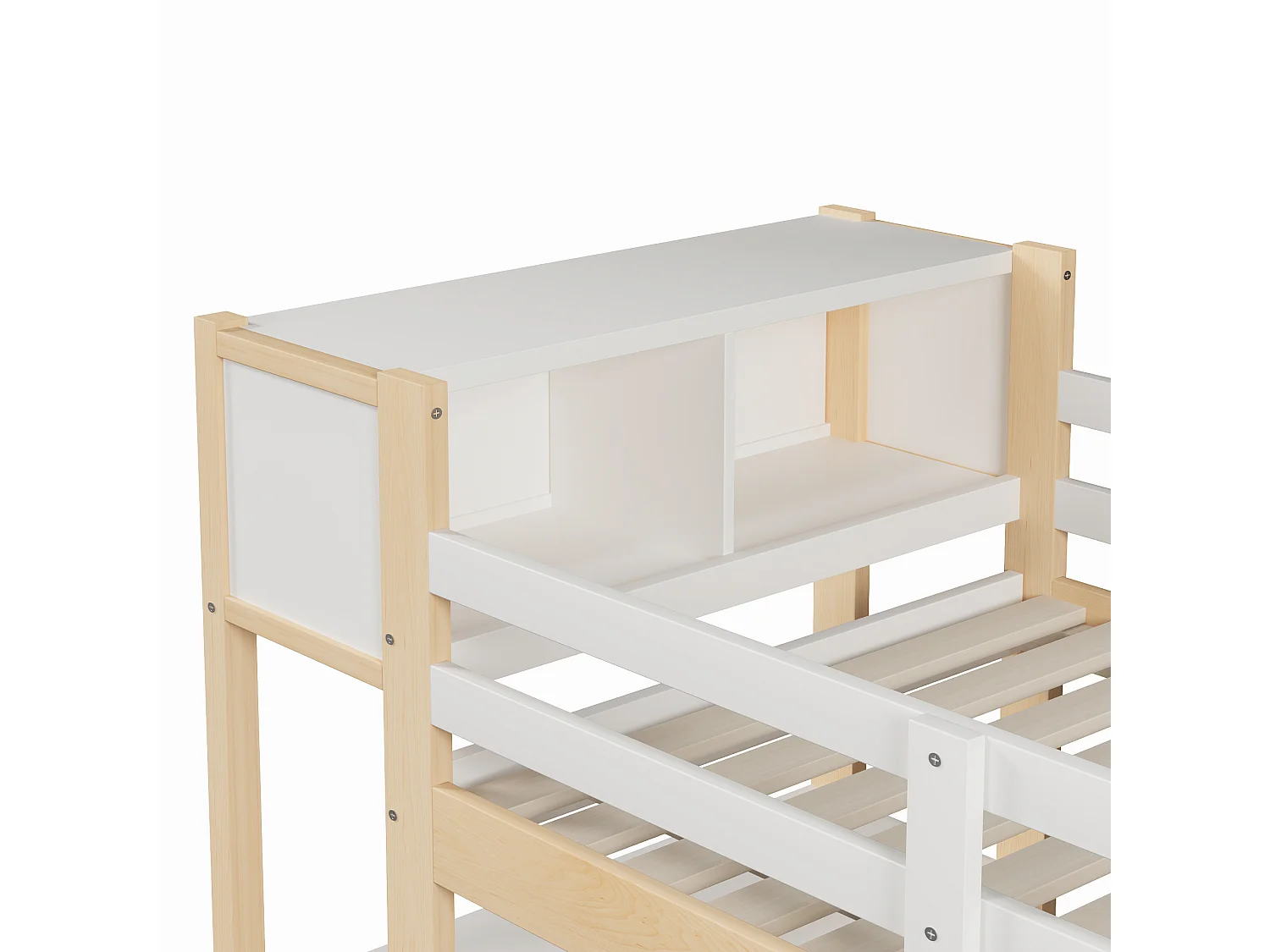 Letto soppalcato 90x200cm - con ripiani - con scomparti di riporre - con scrivania + armadio - naturale​ (materasso non incluso)