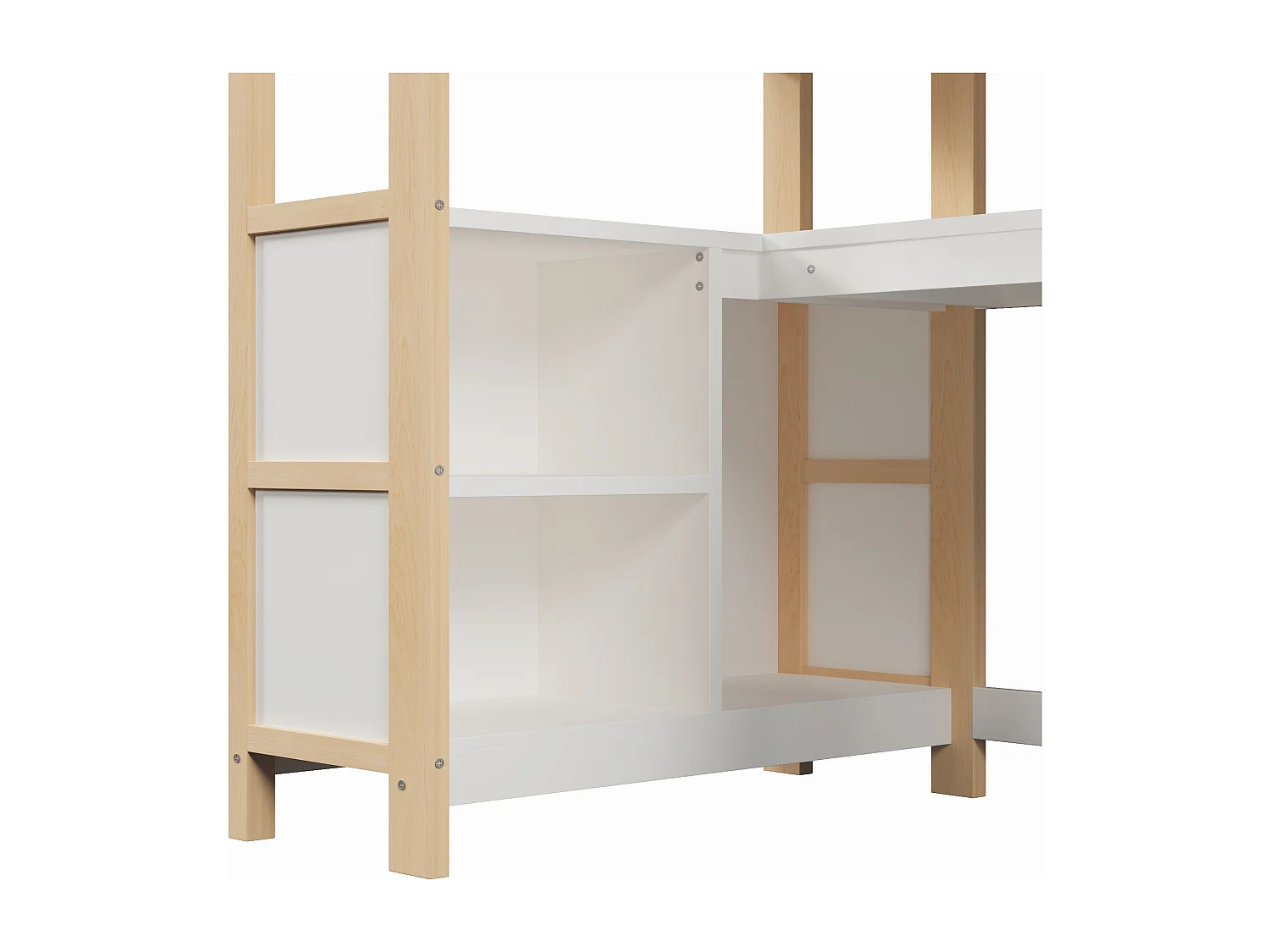 Letto soppalcato 90x200cm - con ripiani - con scomparti di riporre - con scrivania + armadio - naturale​ (materasso non incluso)