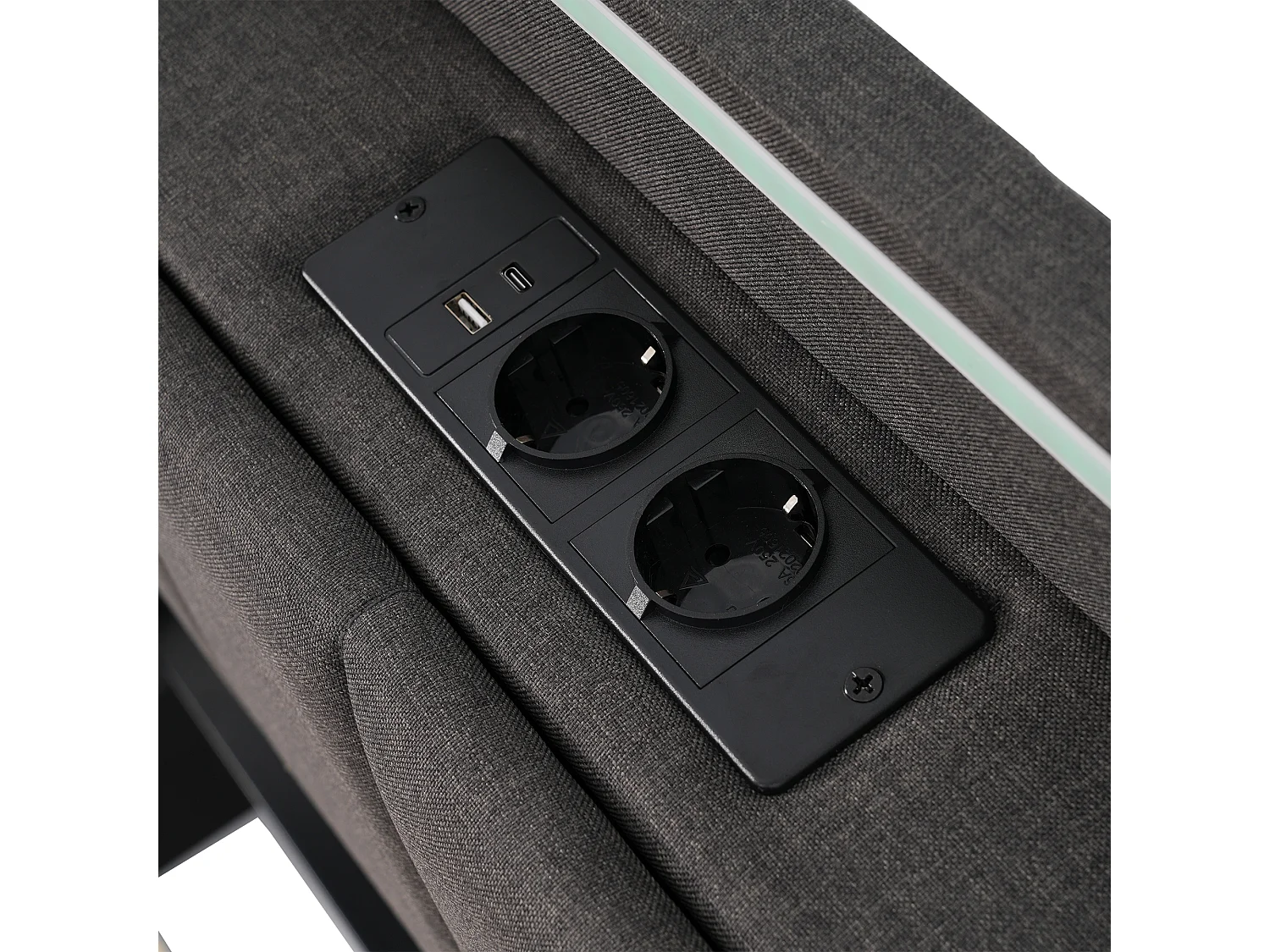 Cama baú estofada 140x190cm - con LED e portas de carregamento - tecido de linho - con somier de ripas - Cinza​ (sem colchão)