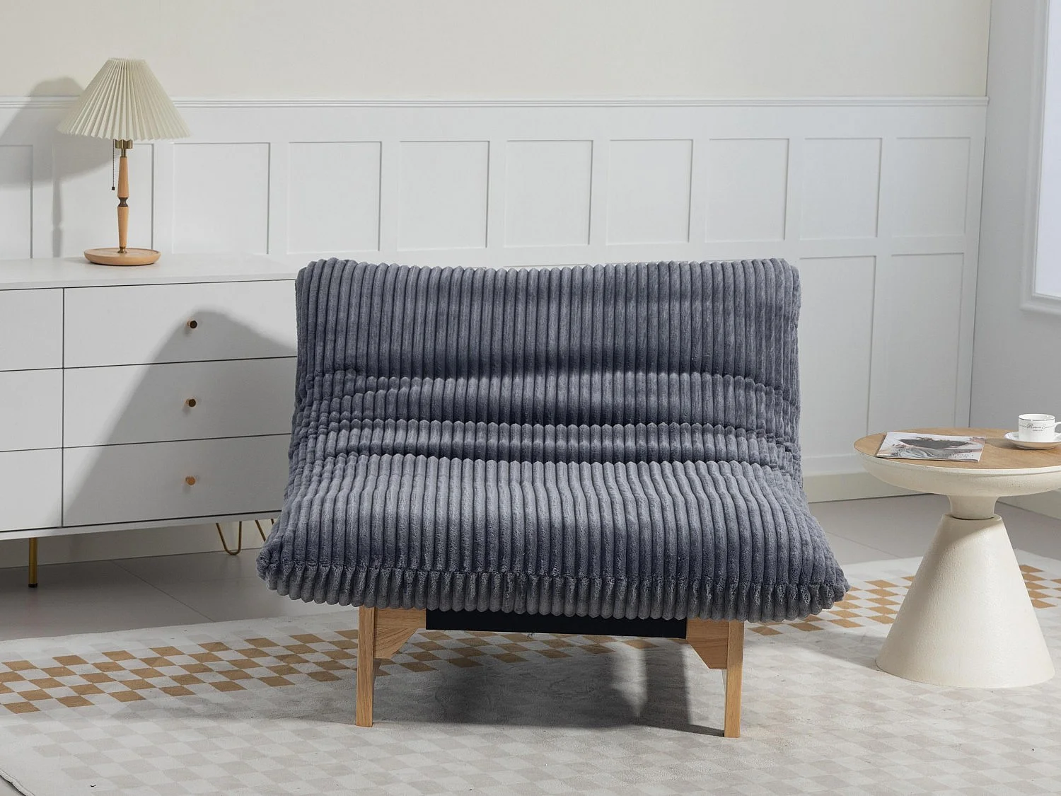 Puf Gigante Blanco de Tela Corduroy, Ergonomico con Respaldo 100x120x76 cm, para Salón y Dormitorio de Adultos