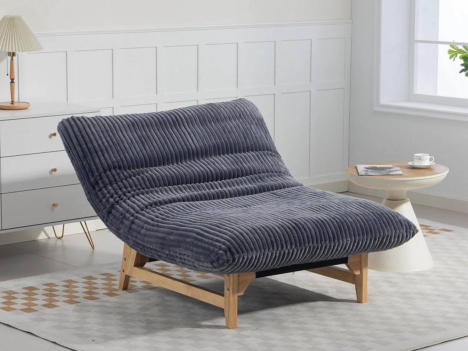 Puf Gigante Blanco de Tela Corduroy, Ergonomico con Respaldo 100x120x76 cm, para Salón y Dormitorio de Adultos