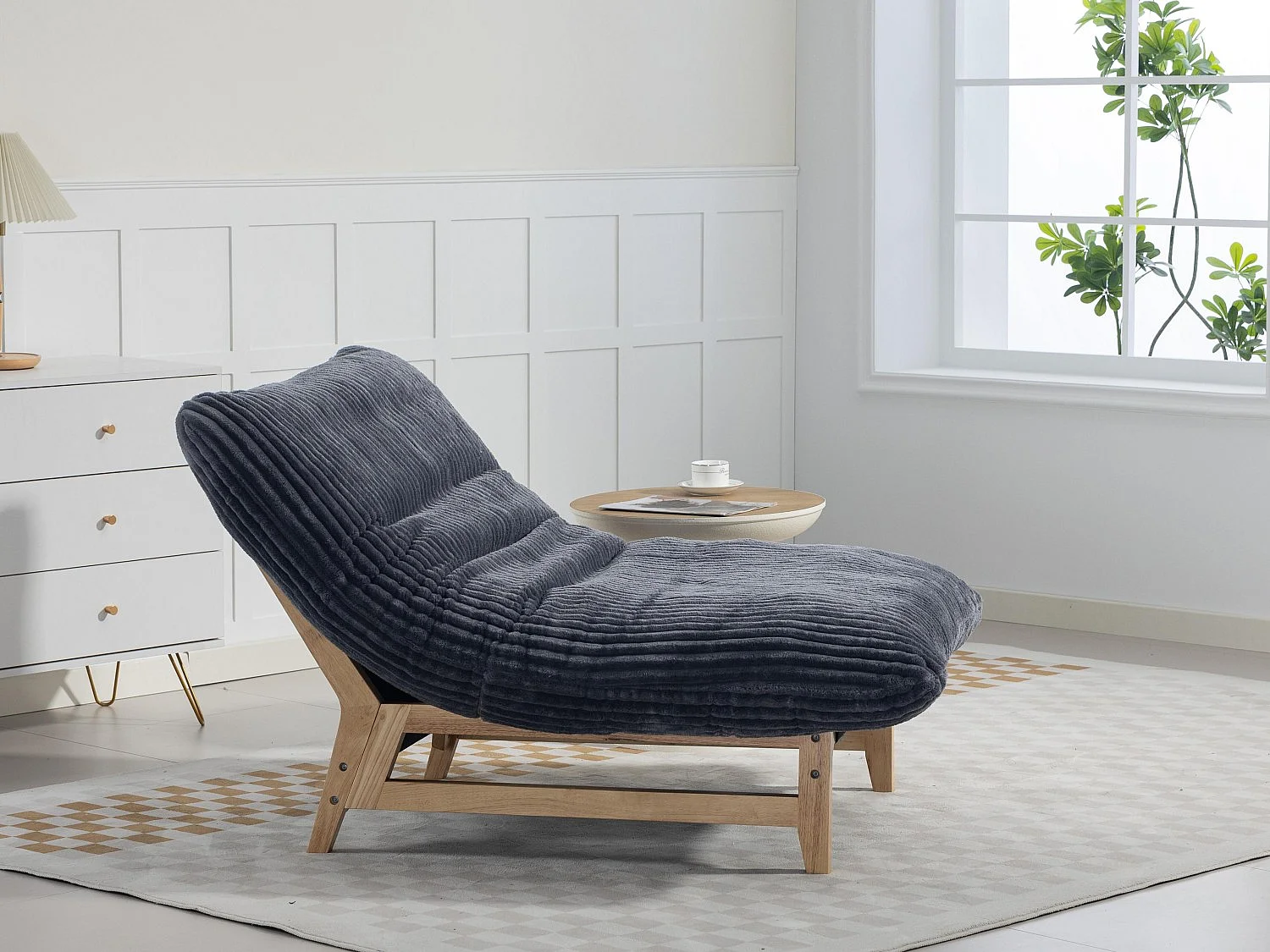 Puf Gigante Blanco de Tela Corduroy, Ergonomico con Respaldo 100x120x76 cm, para Salón y Dormitorio de Adultos