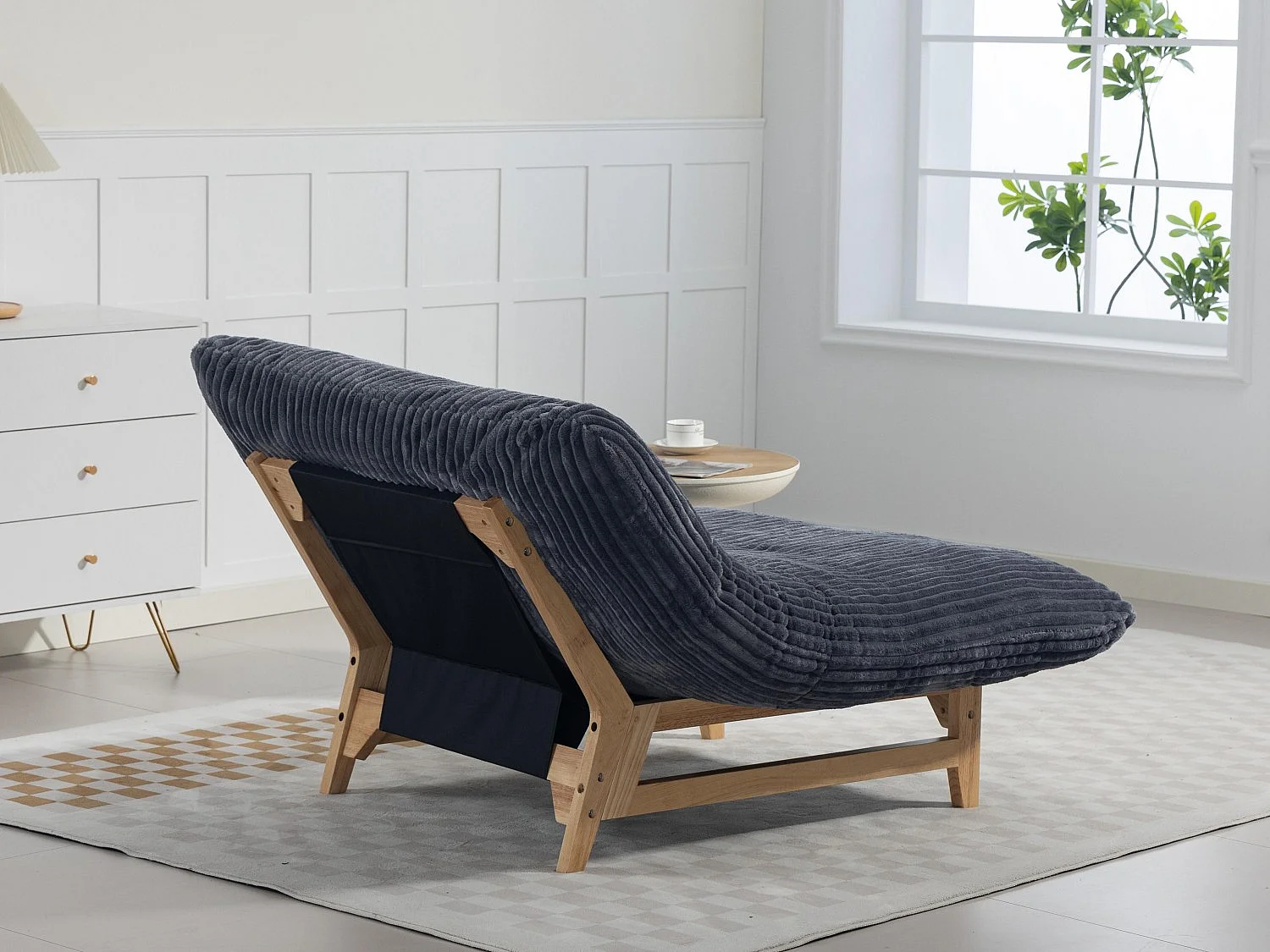 Puf Gigante Blanco de Tela Corduroy, Ergonomico con Respaldo 100x120x76 cm, para Salón y Dormitorio de Adultos