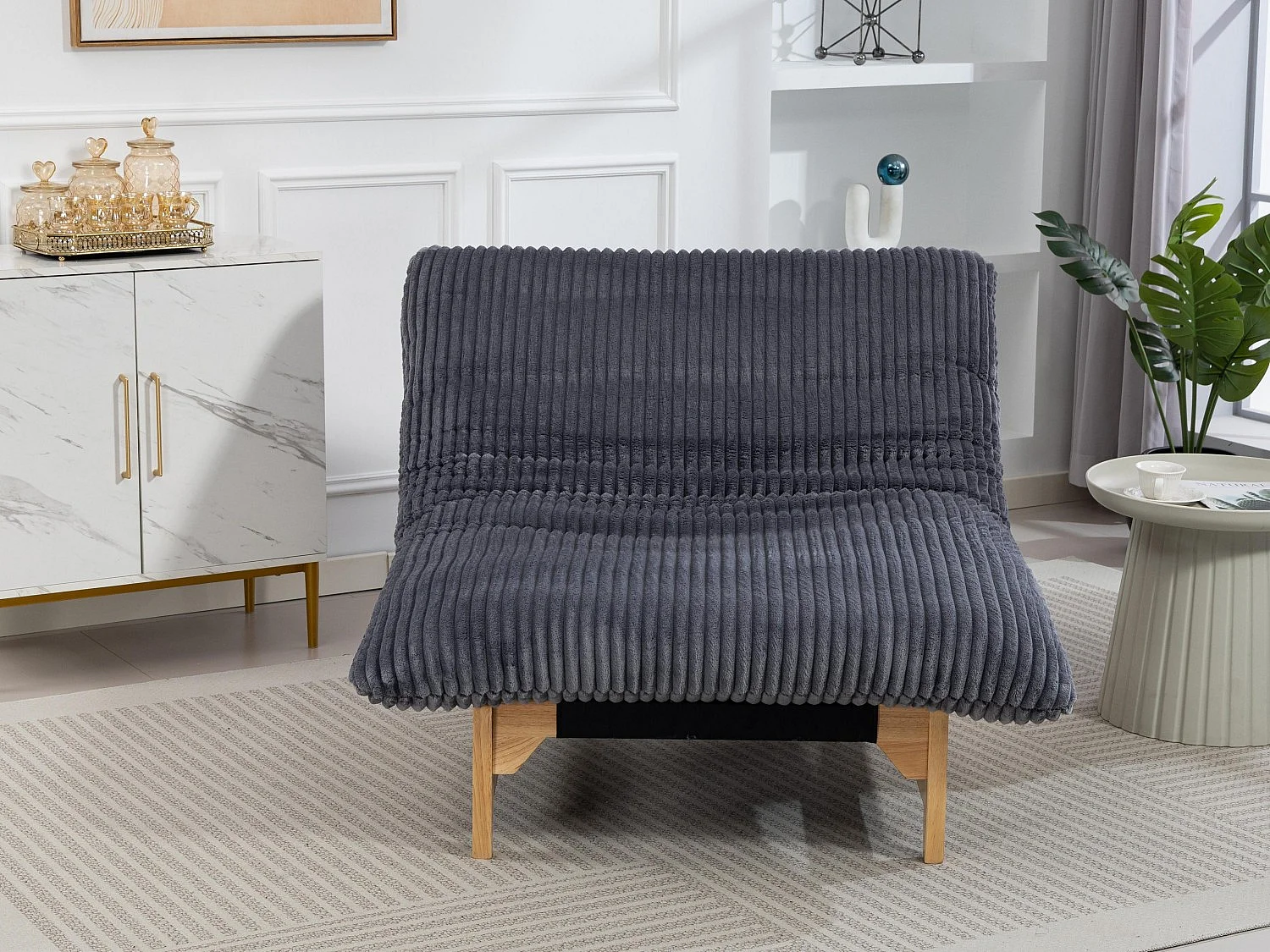 Puf Gigante Blanco de Tela Corduroy, Ergonomico con Respaldo 100x120x76 cm, para Salón y Dormitorio de Adultos