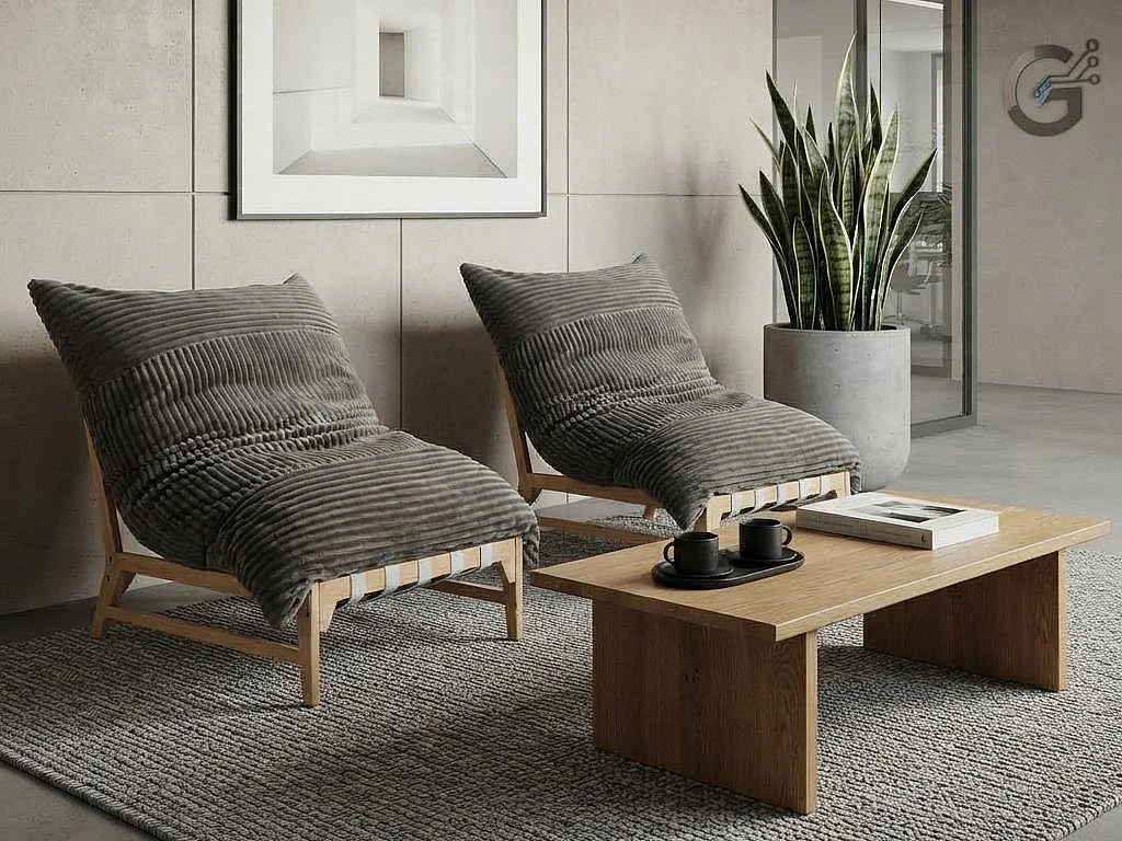 Fauteuil Lounge, Fauteuil Pouf XXL, Tissu Peluche Côtelé, Chaise Longue Ergonomique avec Mousse à Mémoire de Forme, Fauteuil Salon, 114x117x94cm, Gris