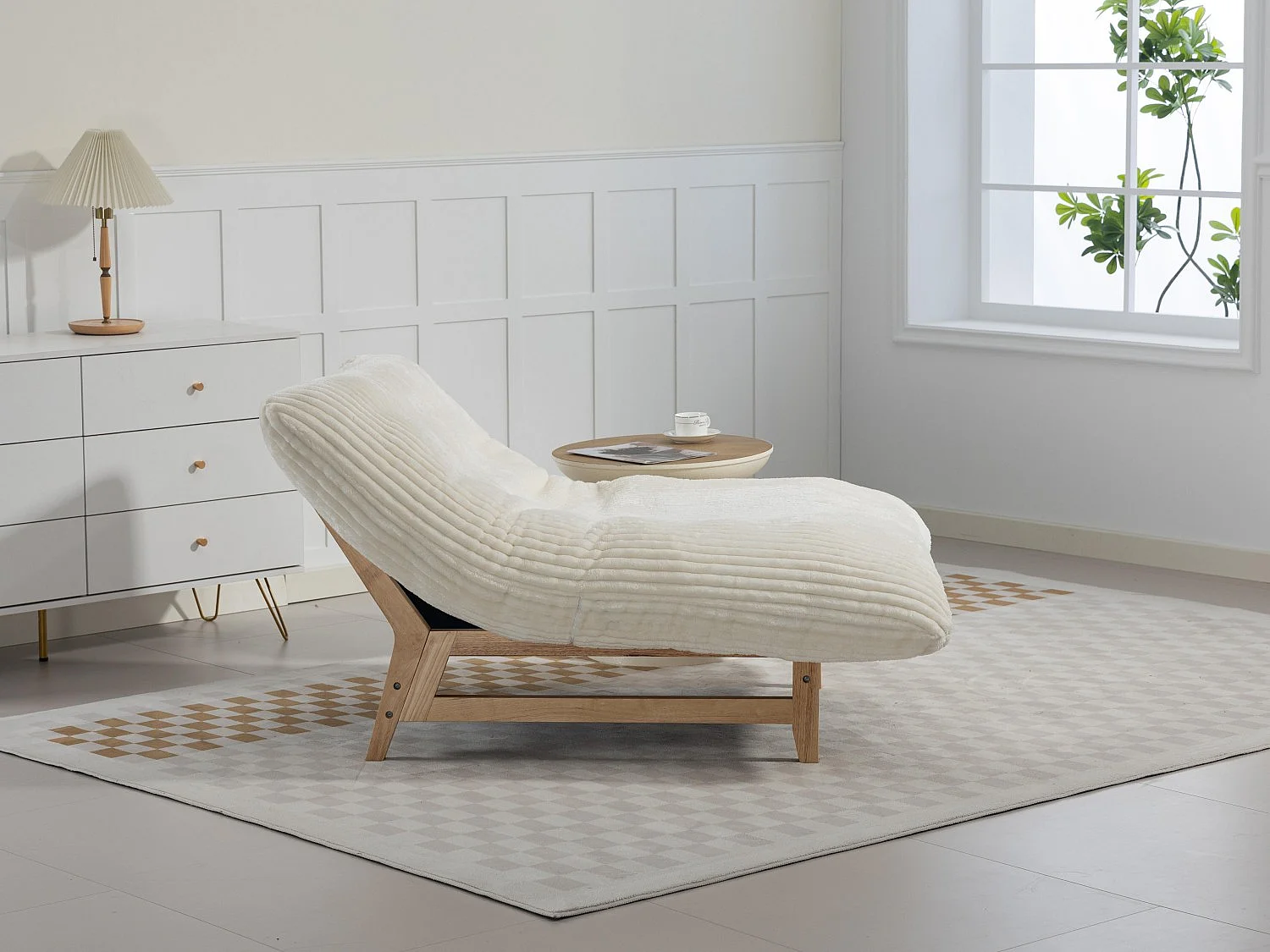 Puf Gigante Blanco de Tela Corduroy, Ergonomico con Respaldo 100x120x76 cm, para Salón y Dormitorio de Adultos