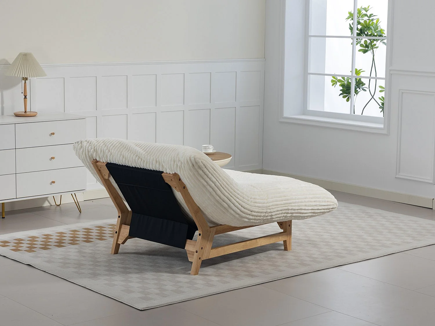 Puf Gigante Blanco de Tela Corduroy, Ergonomico con Respaldo 100x120x76 cm, para Salón y Dormitorio de Adultos