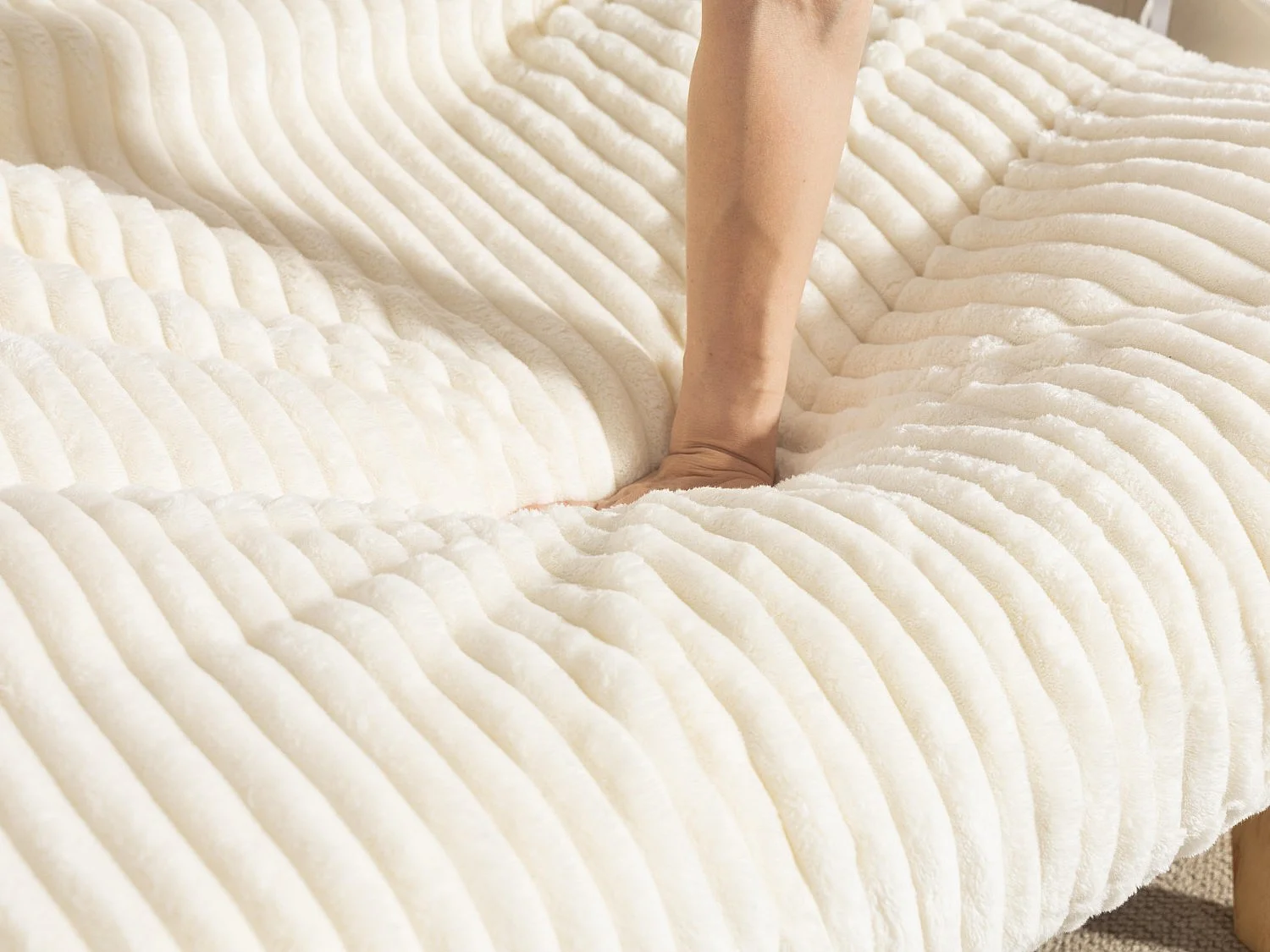 Puf Gigante Blanco de Tela Corduroy, Ergonomico con Respaldo 100x120x76 cm, para Salón y Dormitorio de Adultos