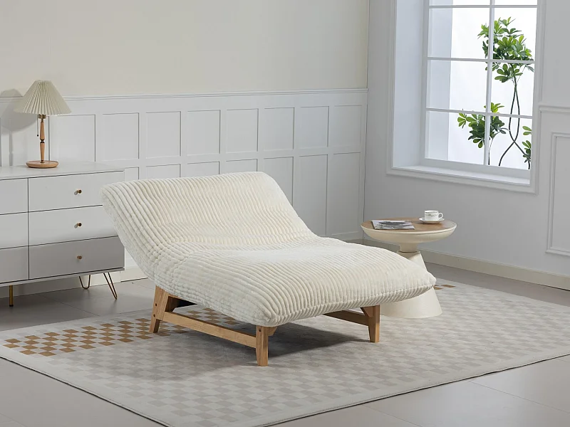Puf Gigante Blanco de Tela Corduroy, Ergonomico con Respaldo 100x120x76 cm, para Salón y Dormitorio de Adultos