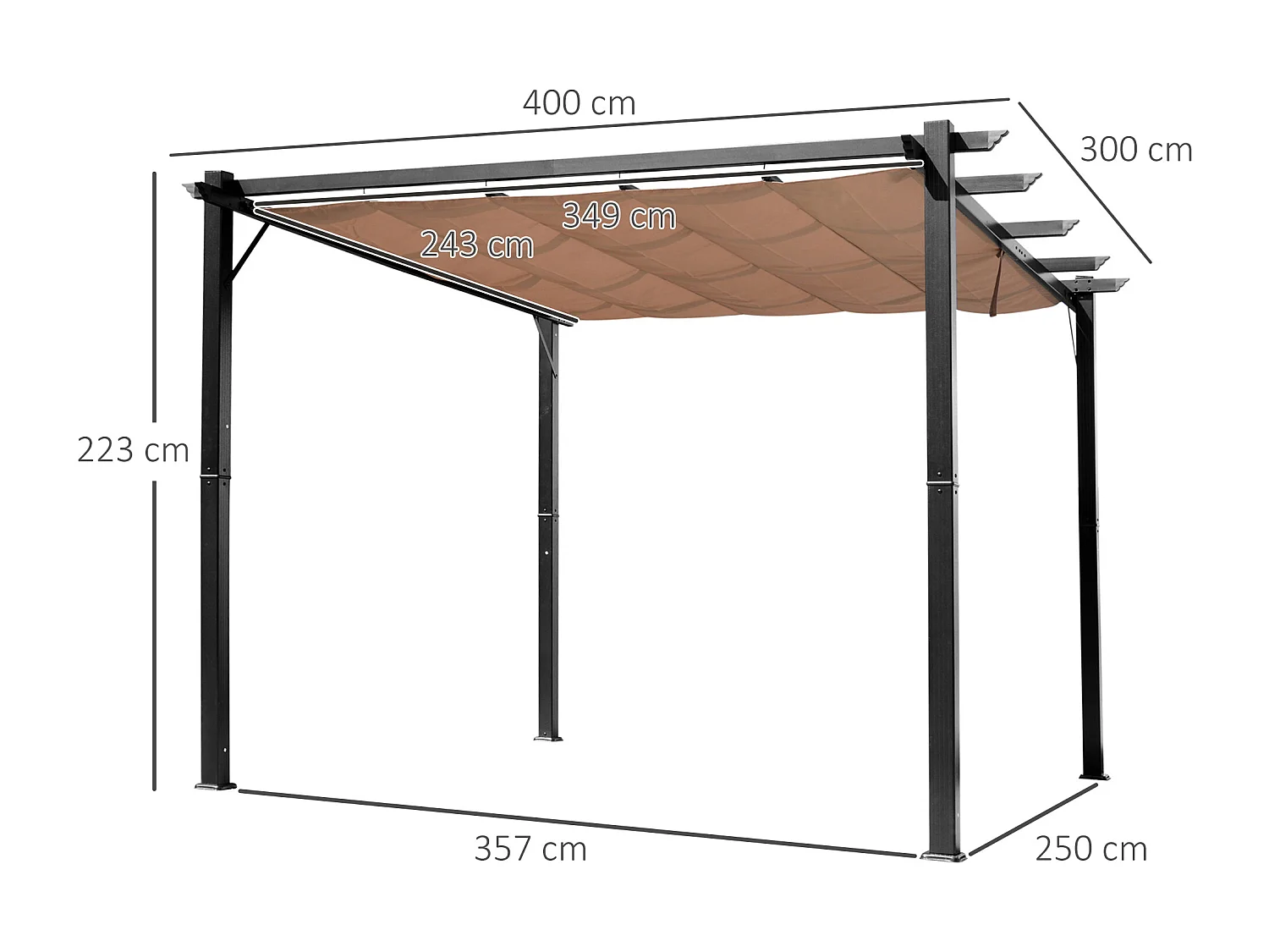 Pérgola Bioclimática Autoportante 3x4 m – Techo de Tela Retráctil de Aluminio Gris – Toldo Ajustable para Terraza, Resistente a UV e Impermeable para Jardín