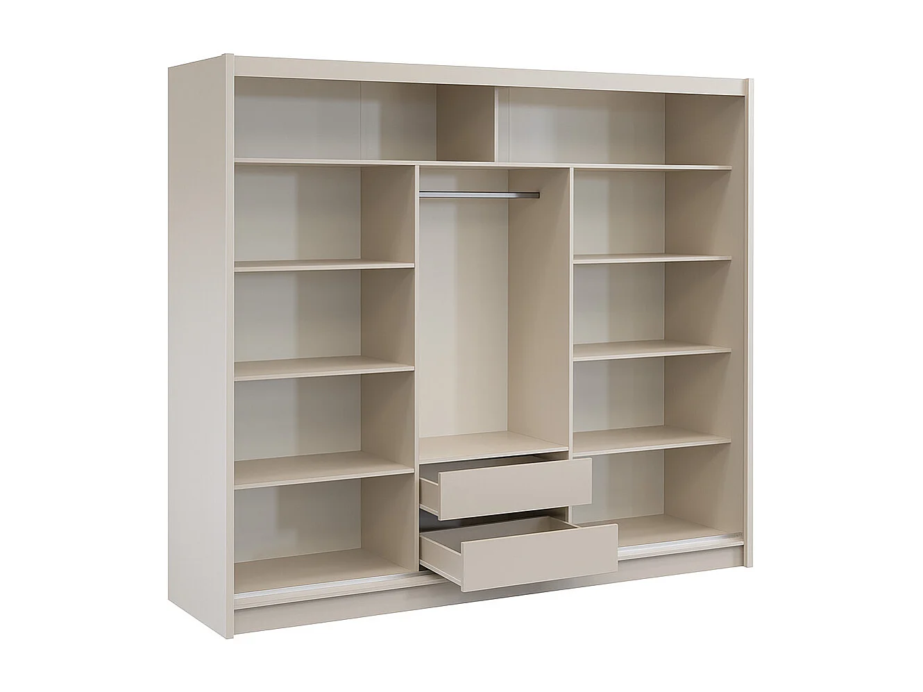 Armoire 3 portes coulissantes - Avec miroir - L250 cm - Coloris : Beige et naturel - CALOWI
