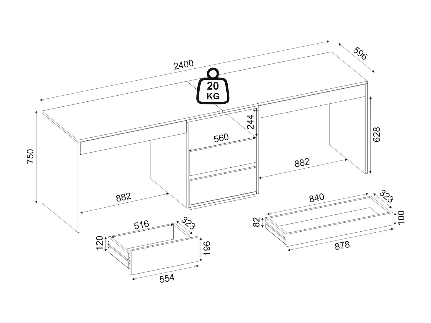 Bureau double avec rangements - Beige - DUOPARY