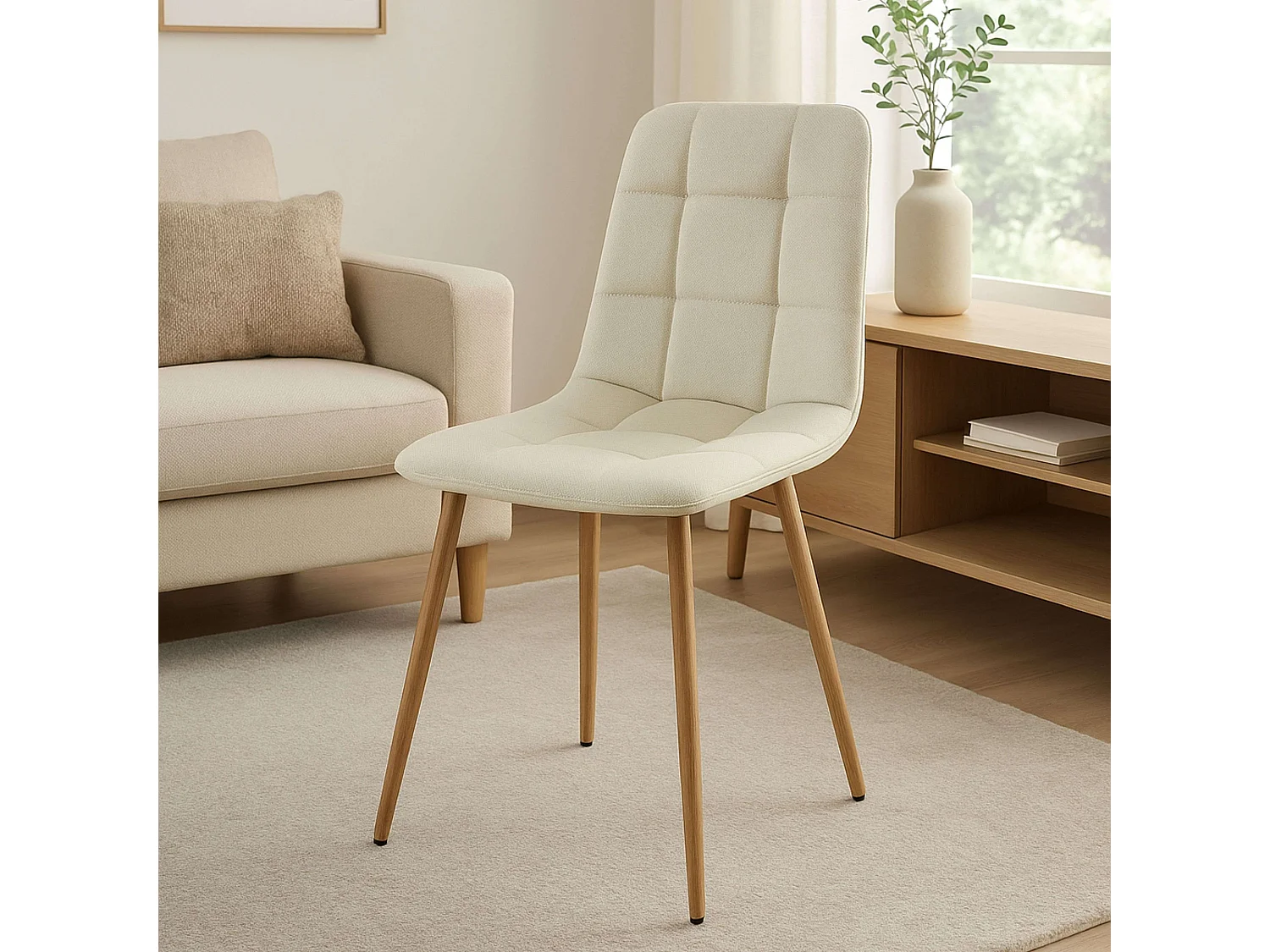 Pack 4 sillas Portland beige y roble material tela y metal 88x43x48 cm