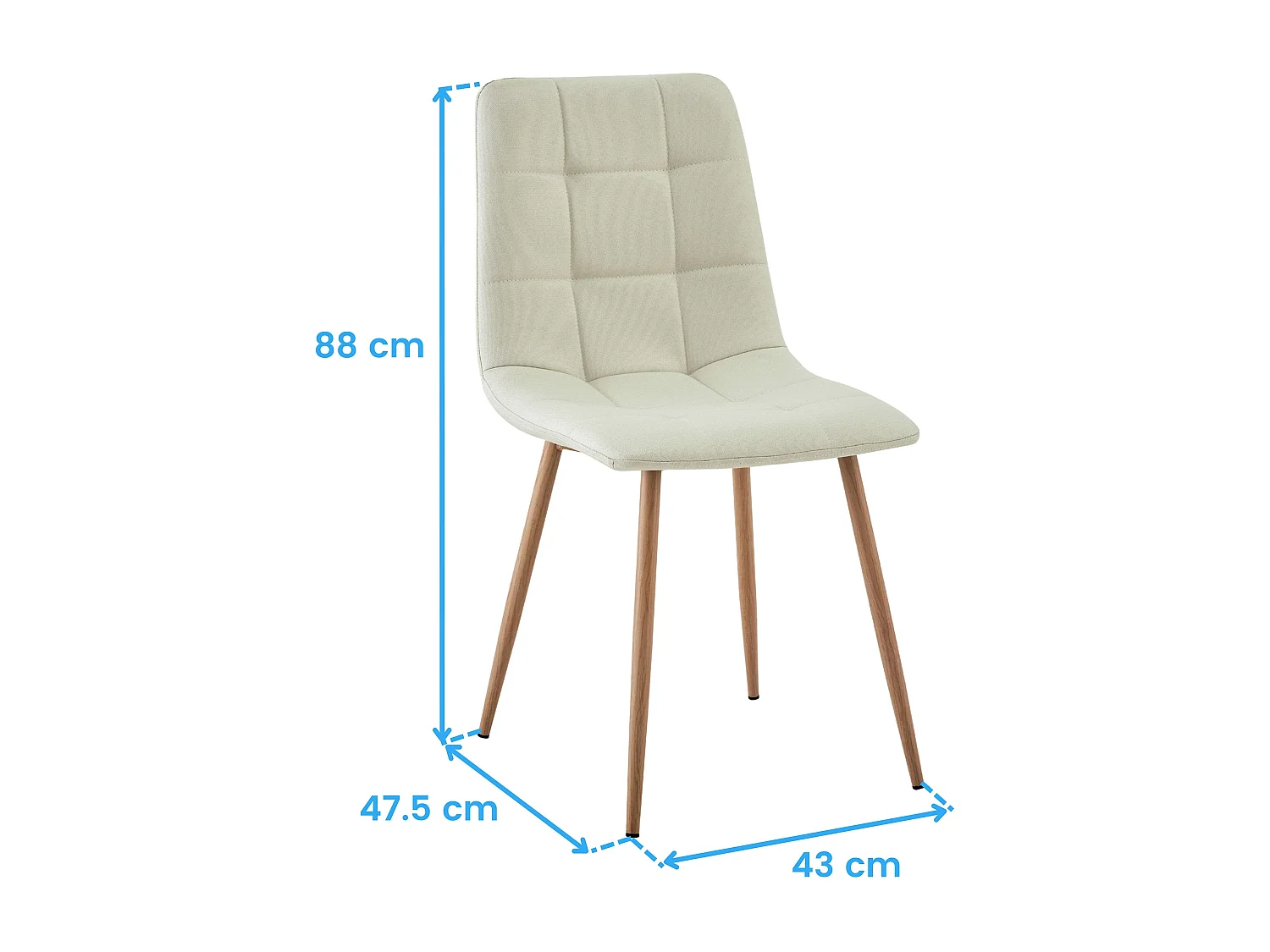 Pack 4 sillas Portland beige y roble material tela y metal 88x43x48 cm
